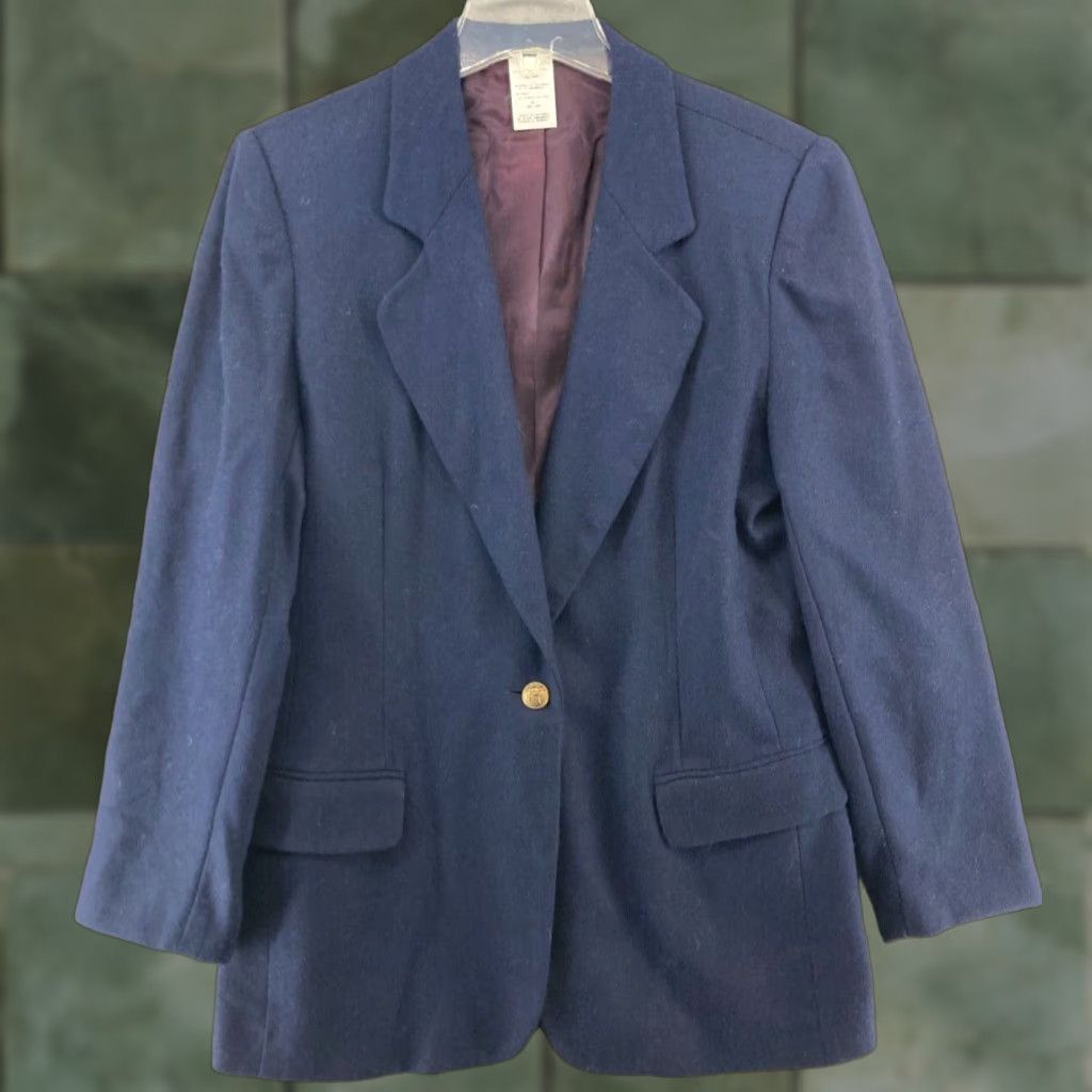 Vintage Wool Blazer Womens Size Navy Blue 80s 90s Classic Notch