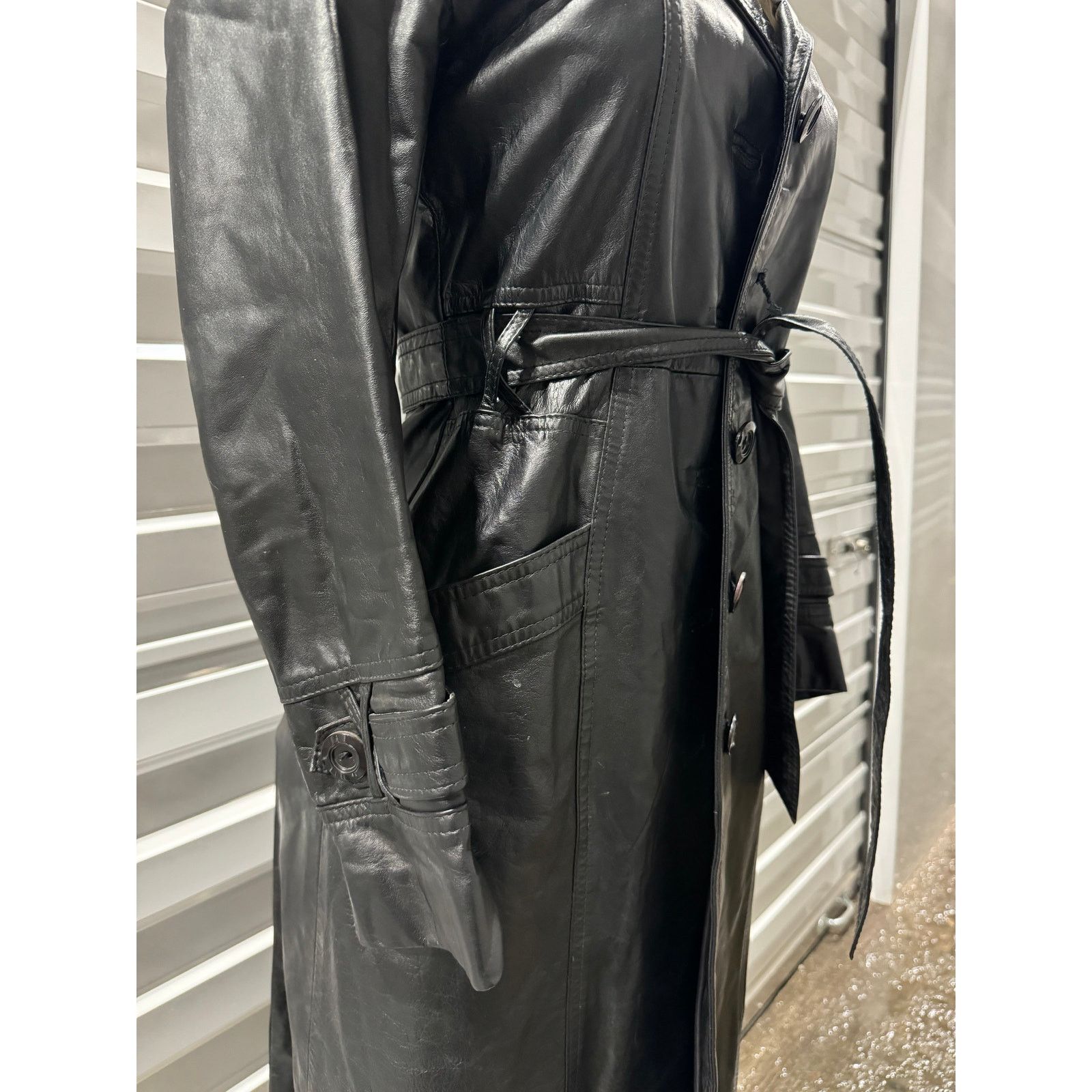 Vintage LEATHER vintage TRENCH COAT Size XS / US 0-2 / IT 36-38 - 4 Thumbnail