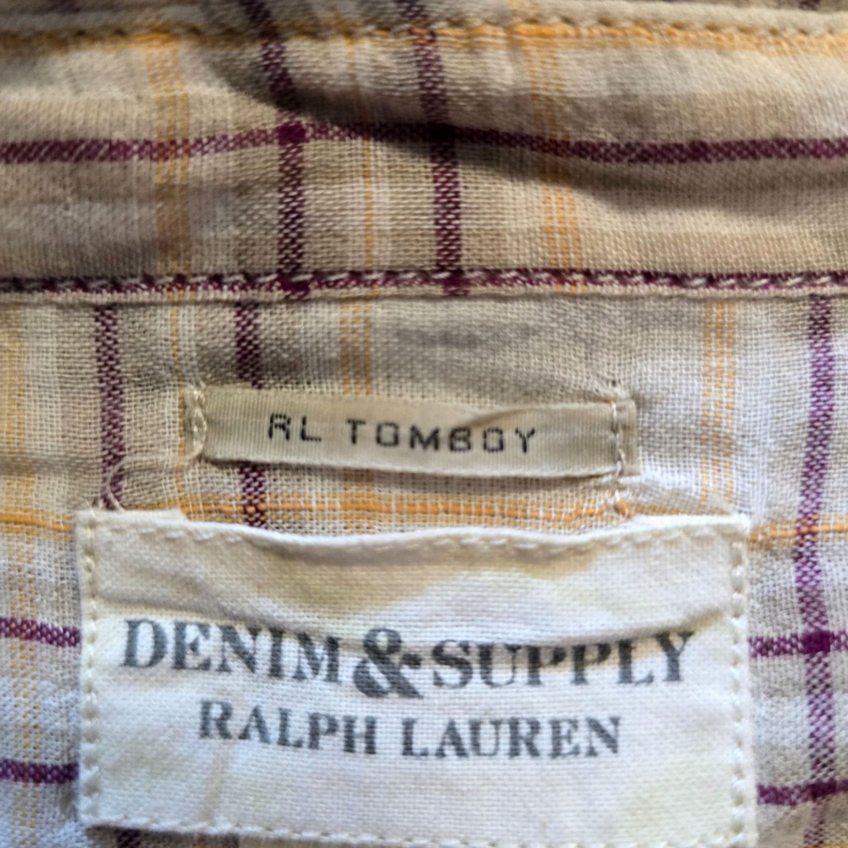 Ralph Lauren DENIM & SUPPLY Ralph Lauren Top Womens Size L Beige Plaid Collared Button-Front Tomboy Fit Casual Blouse Cotton Denim Lightweight Spring Summer Size L / US 10 / IT 46 - 4 Thumbnail