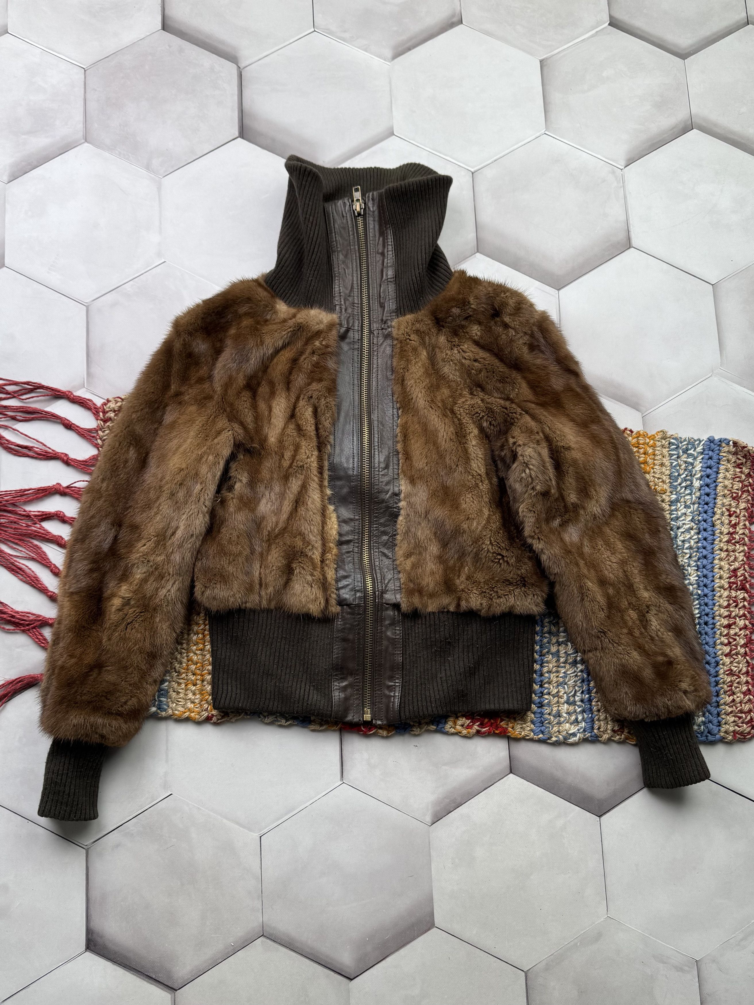 archive grunge fur riders leather jacket