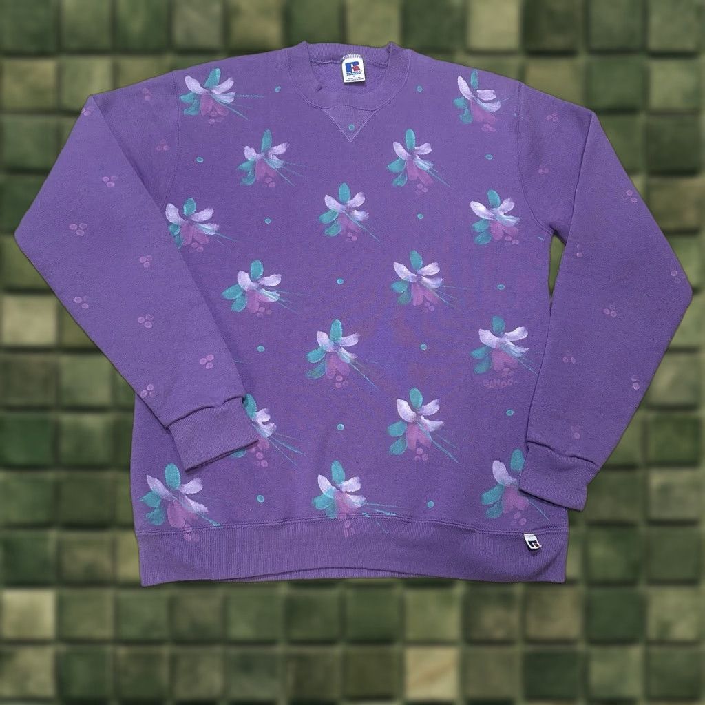 Russell Athletic VINTAGE Russell Athletic Crewneck Sweatshirt Womens Medium Painted Floral Size M / US 6-8 / IT 42-44 - 1 Thumbnail
