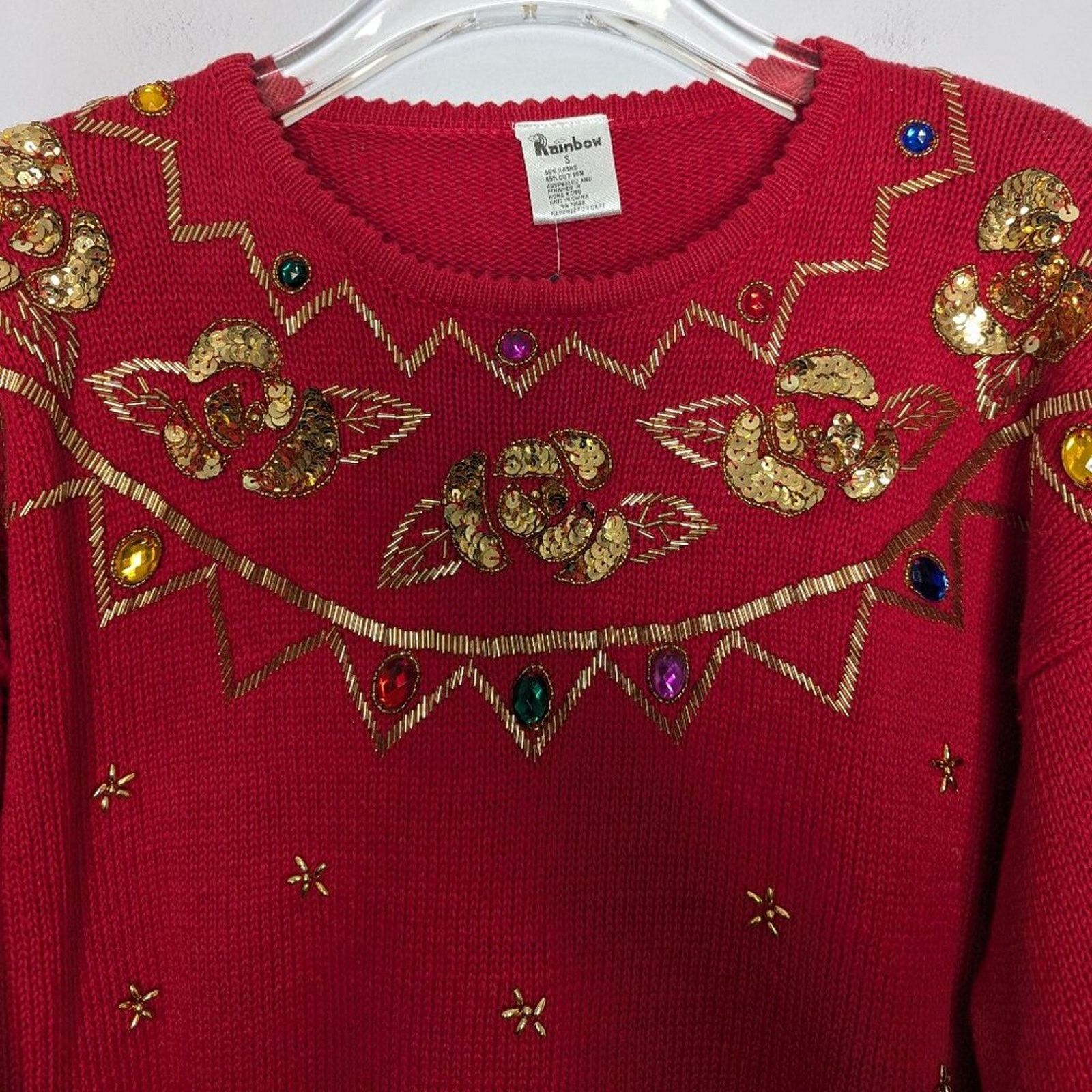 Vintage Vintage Crew Neck Long Sleeve Sweater Gold Beaded Sequins Size S / US 4 / IT 40 - 5 Thumbnail