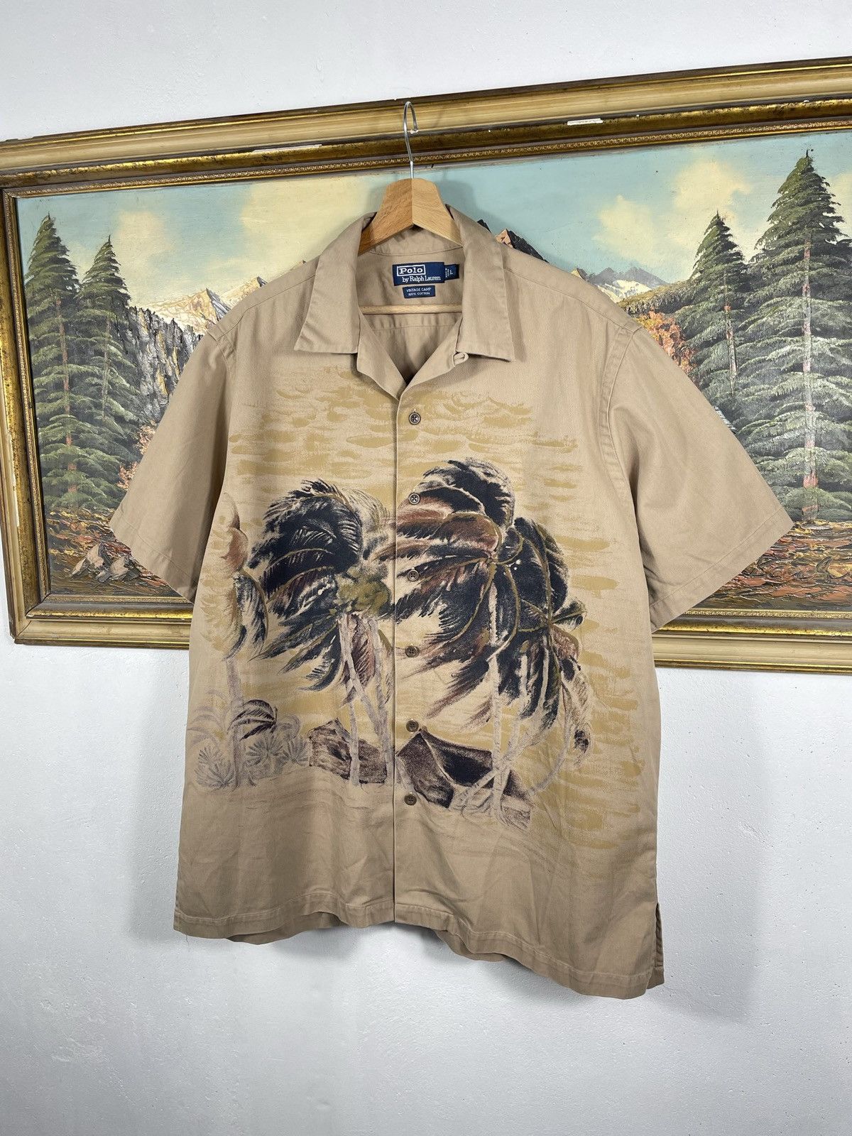 Polo Ralph Lauren × Ralph Lauren × Vintage Polo Ralph Lauren Biege Plam Tree Camp Vintage 90s Shirts Size US L / EU 52-54 / 3 - 3 Thumbnail