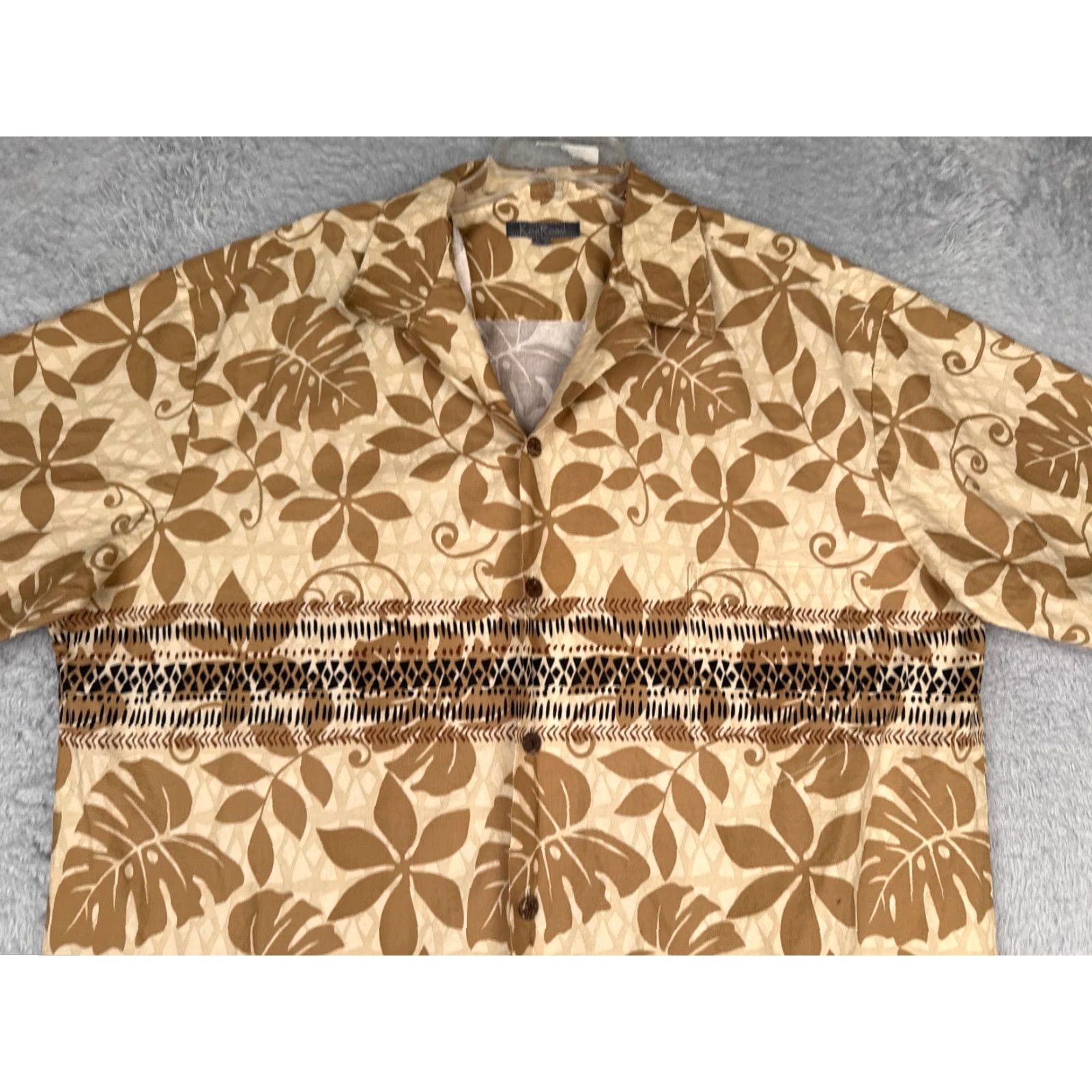 Vintage Kora Road Shirt Mens 2XL Beige Floral Leaf Hawaiian Button Up Cotton Size US XXL / EU 58 / 5 - 4 Thumbnail