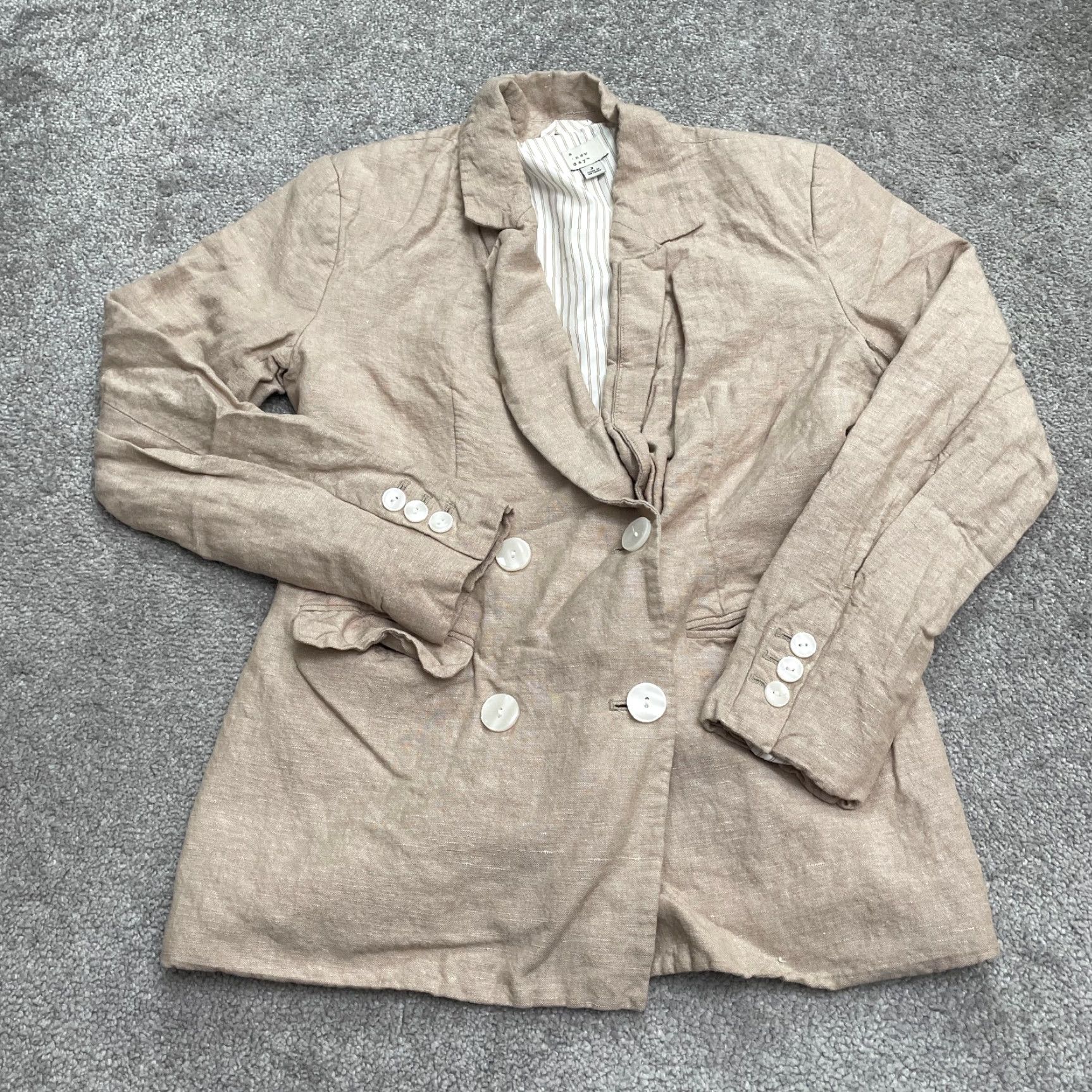 Vintage A New Day Blazer Shirt?️ Linen Blend Beige Double Breasted Women Regular XS? Size XS / US 0-2 / IT 36-38 - 2 Thumbnail