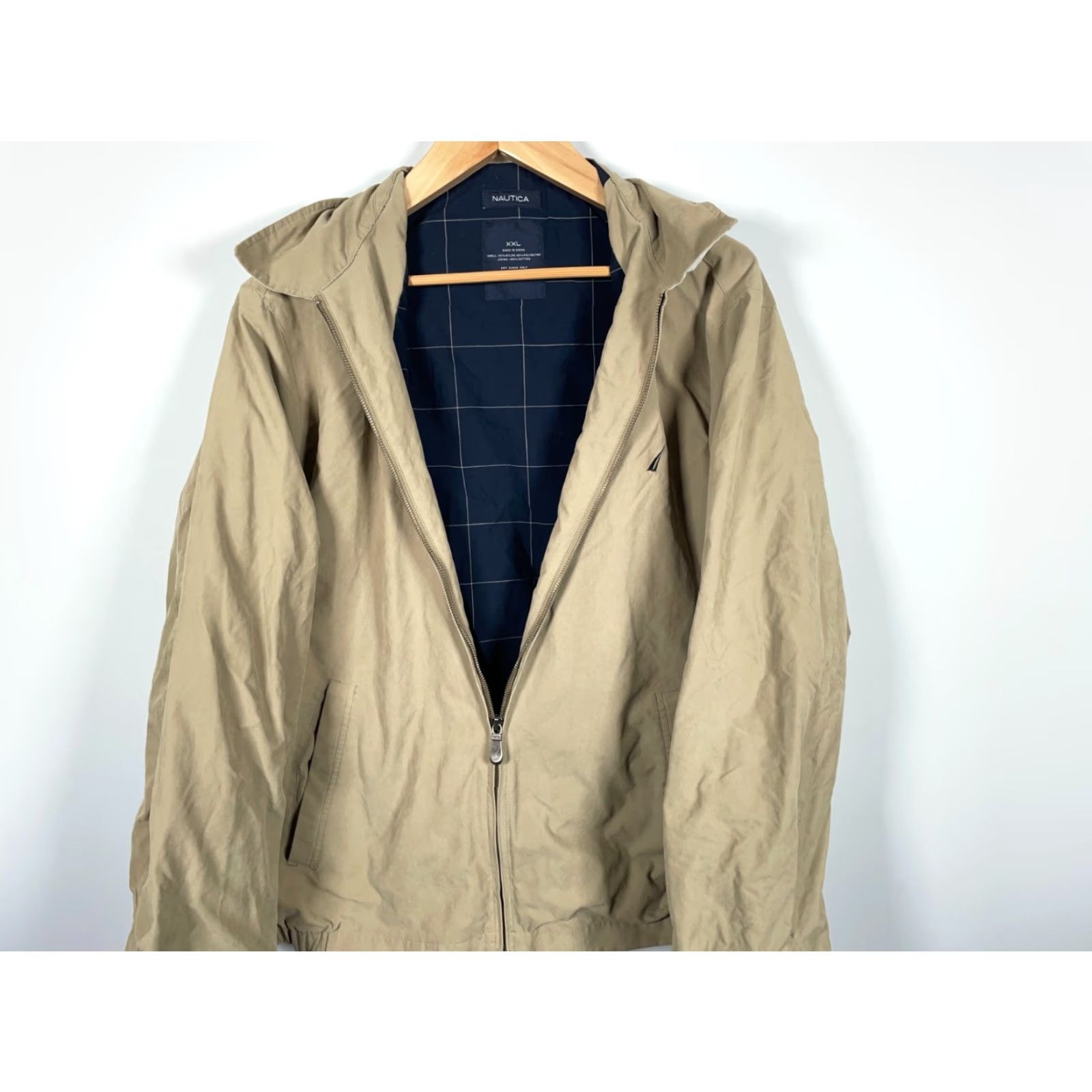 Nautica Nautica Jacket Mens 2XL Beige Nylon Blend Zip Up Lined Cotton Check Bomber 90s Vintage Men’s Regular Folded: Dry Clean Only Size US XXL / EU 58 / 5 - 4 Thumbnail