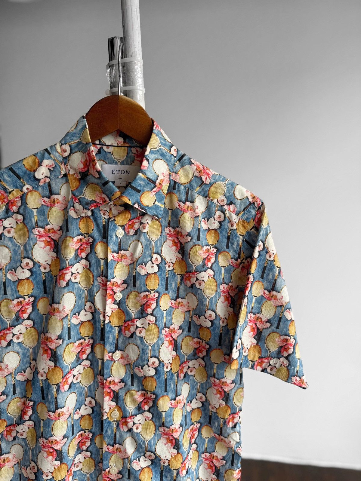 Eton Eton Multicolor Floral Tennis Racket Print Slim Button Shirt Size US S / EU 44-46 / 1 - 2 Thumbnail