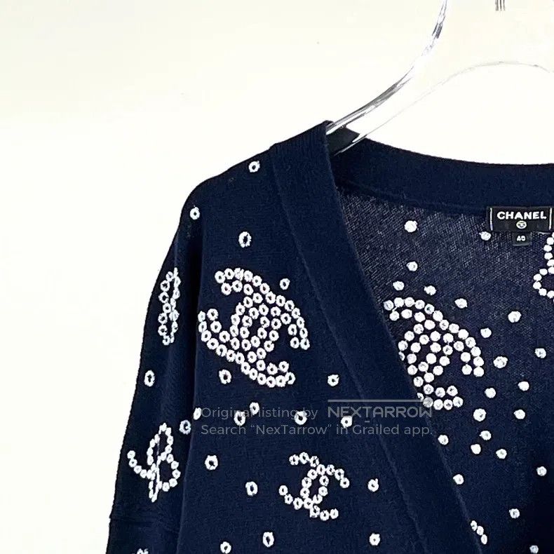 Chanel Chanel 23P dark blue embroidered pattern knitted cardigan Size S / US 4 / IT 40 - 3 Thumbnail