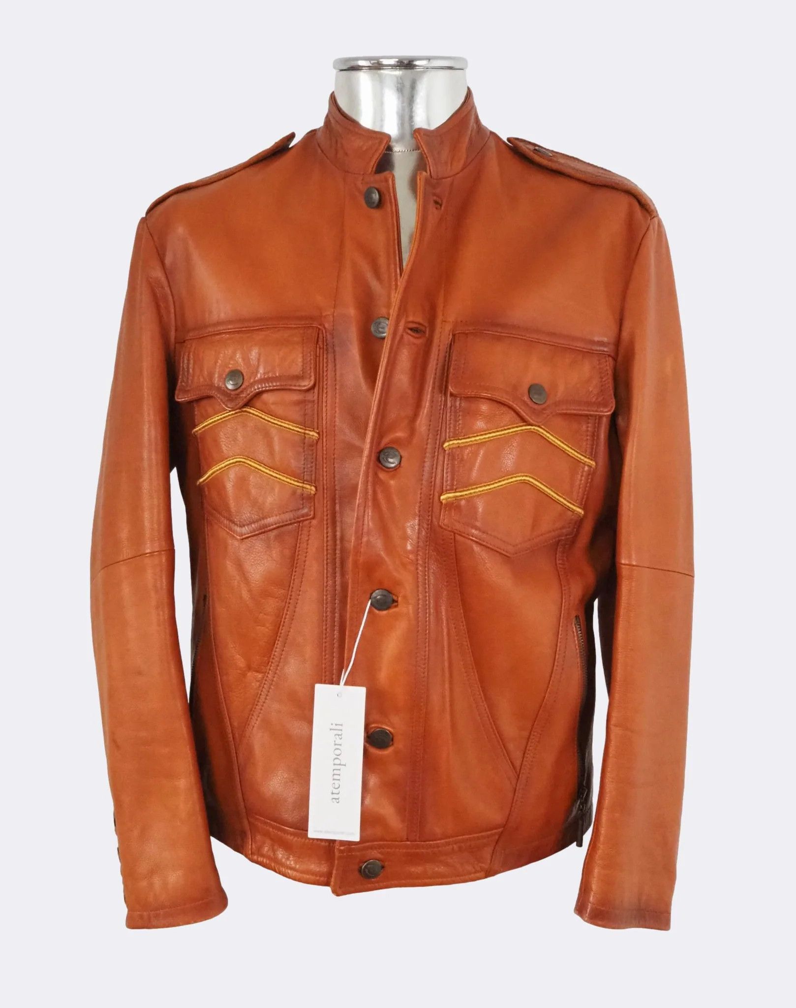 Just Cavalli Just Cavalli Cognac Burnt Brown Leather Button Jacket $1545 Size US L / EU 52-54 / 3 - 7 Thumbnail