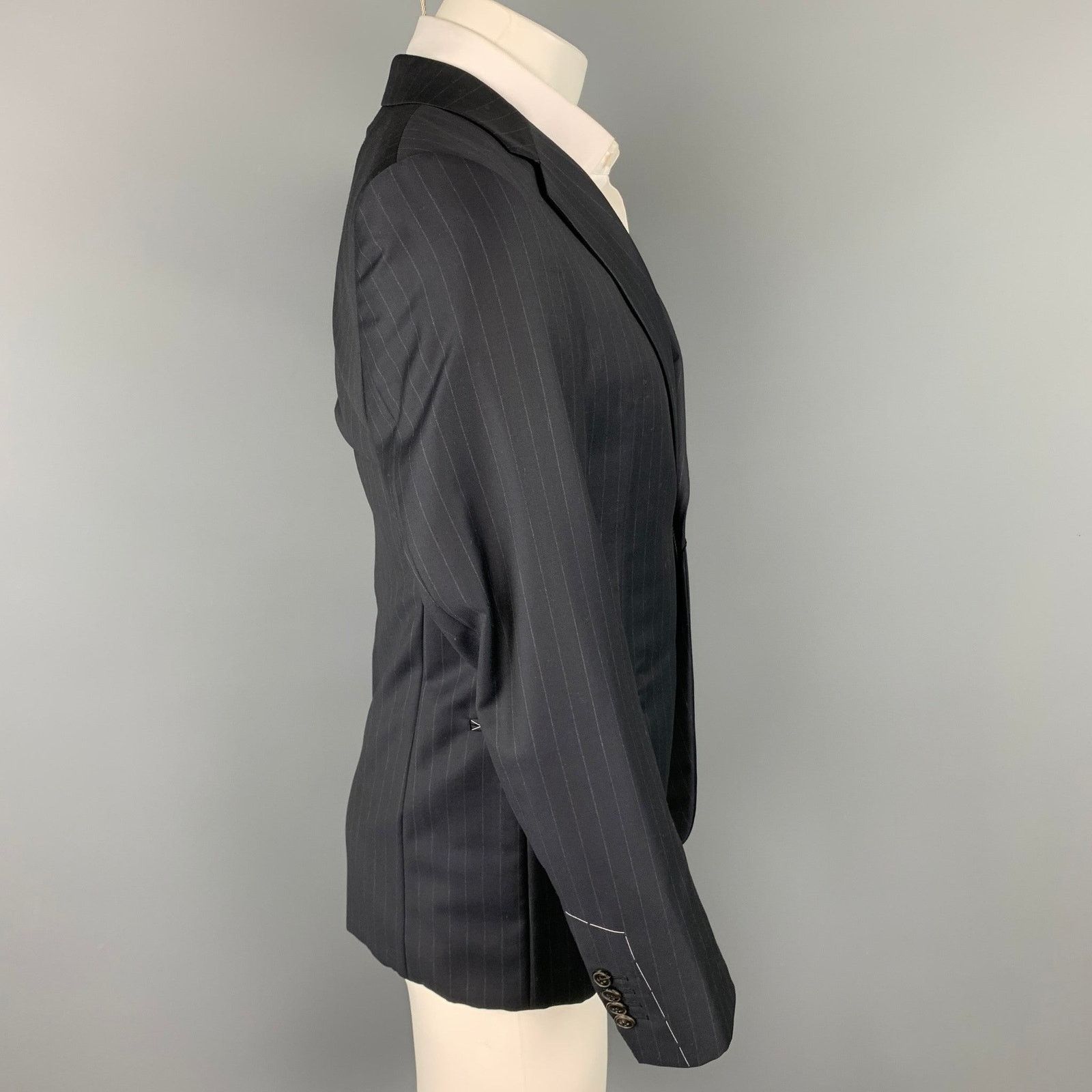 Giorgio Armani Size 36 Regular Navy Chalkstripe Wool Sport Coat Size 36R - 3 Thumbnail