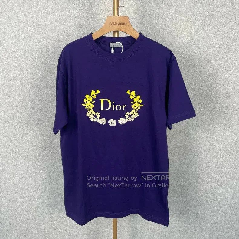 Dior Dior Purple Floral Embroidery Logo Tee. Size US L / EU 52-54 / 3 - 1 Thumbnail