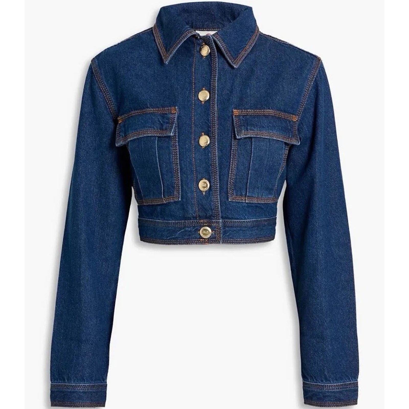 Farm Rio NWT Farm Rio Basic Cropped Denim Jacket Gold Buttons Small Size S / US 4 / IT 40 - 1 Thumbnail