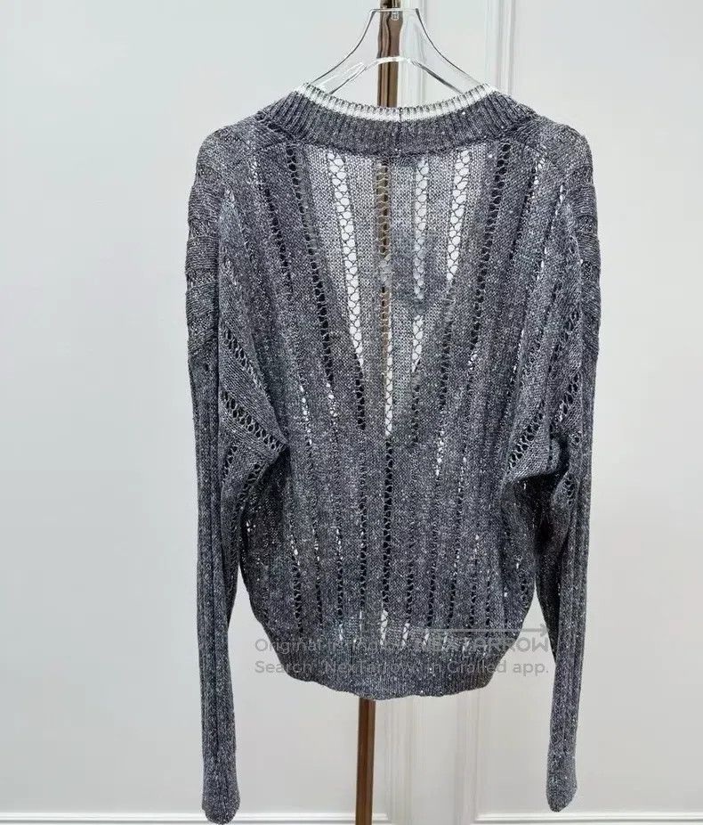 Brunello Cucinelli Brunello Cucinelli Gray Linen Sequin Open Cardigan Size S / US 4 / IT 40 - 5 Thumbnail
