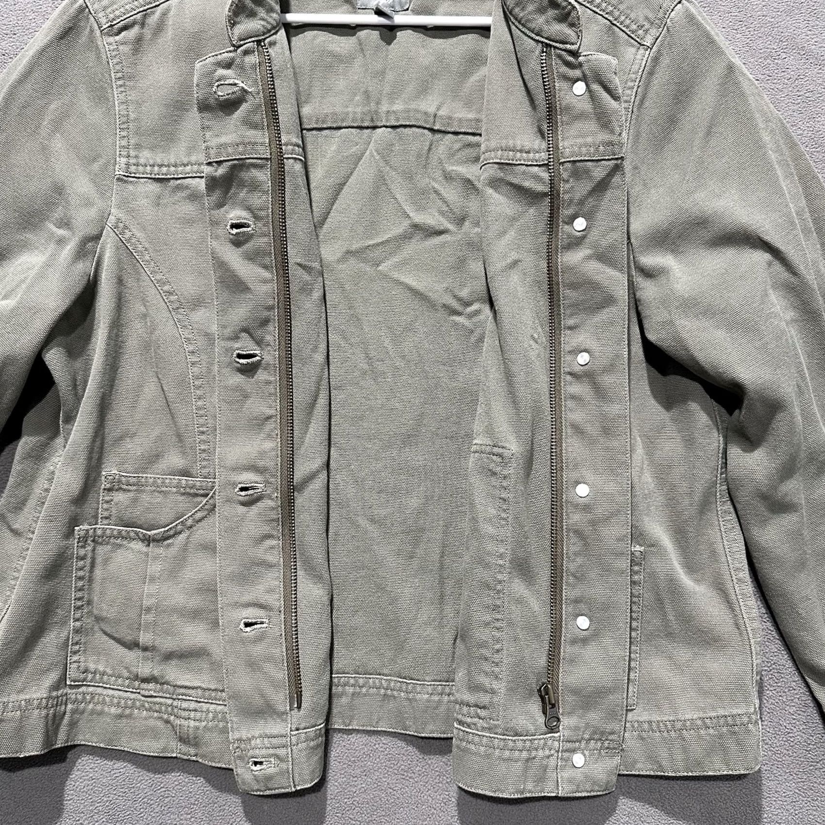 J. Jill J. Jill Jacket Womens XL Olive Green Canvas Snap Front Pockets Utility GUC Size XL / US 12-14 / IT 48-50 - 6 Thumbnail
