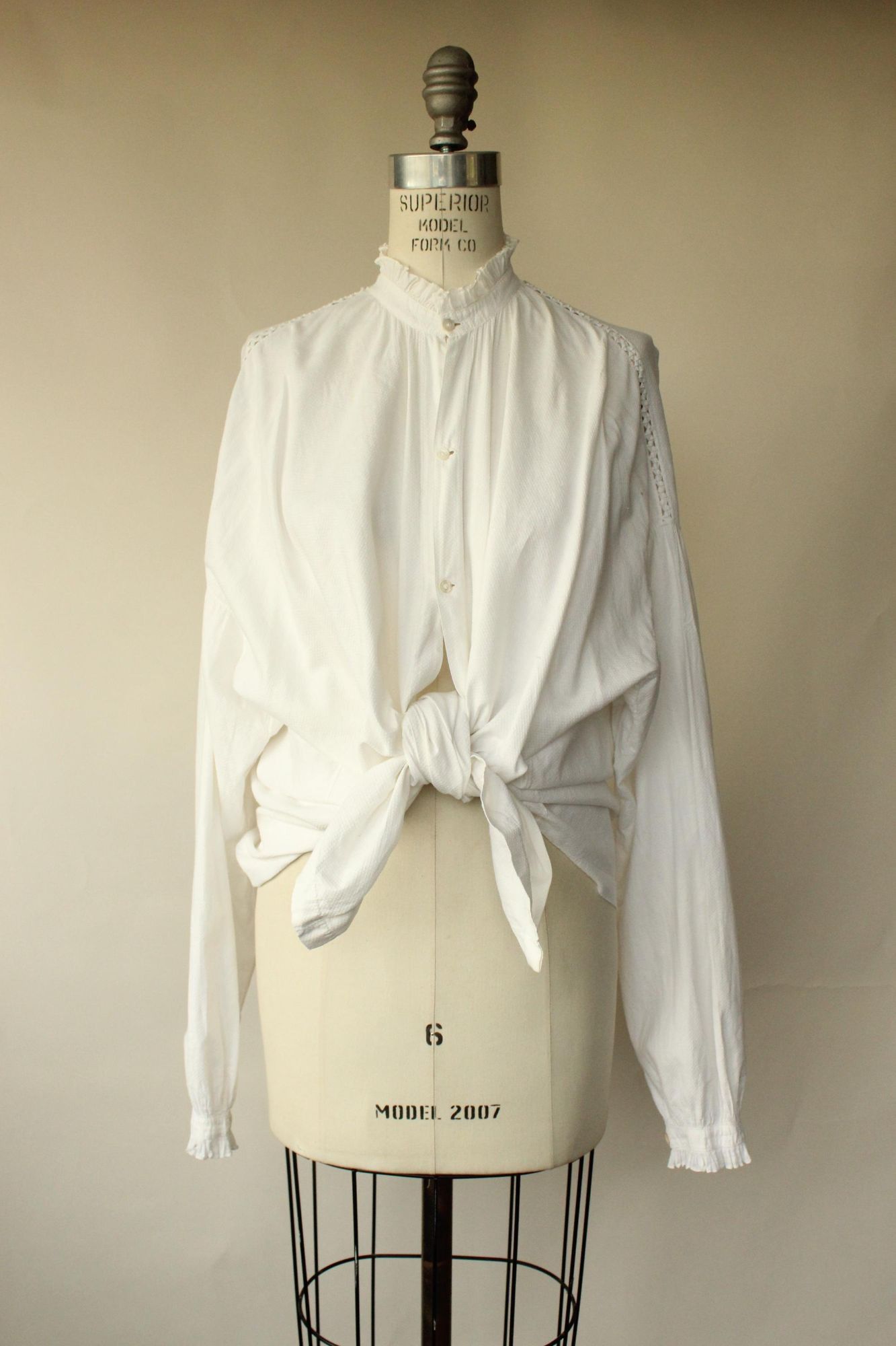 Vintage Vintage Antique 1900s Victorian Blouse, Volup White Cotton E Size 4XL / US 24-26 - 5 Thumbnail