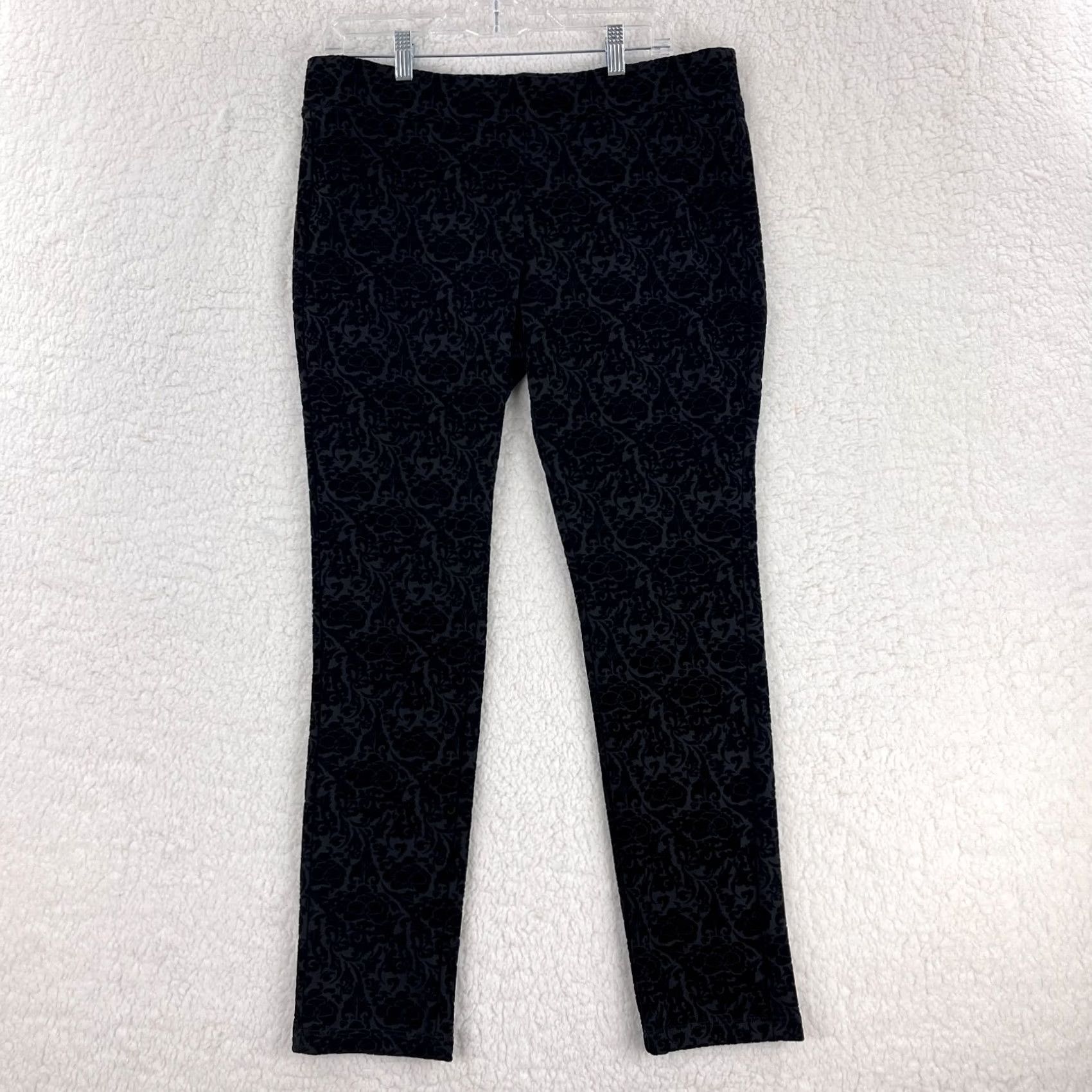 NYDJ NYDJ Petites Black Primrose Flocking Skinny Pants 12P Women Pull On Slim Leg City Hippie Hipster Preppy 90s? Size 34" / US 12 / IT 48 - 2 Thumbnail