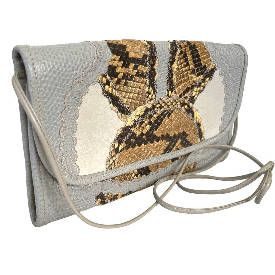 Vintage Carlos Falchi Vintage Snakeskin Gray Leather Clutch Handbag Size ONE SIZE - 12 Thumbnail