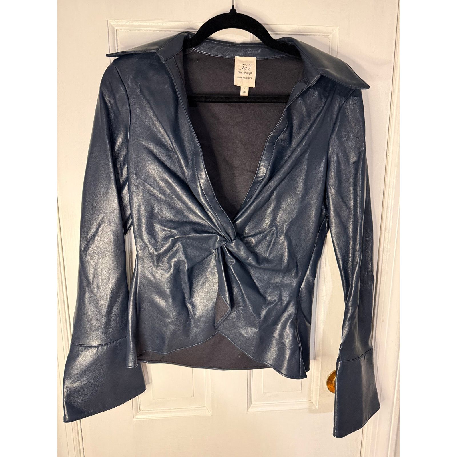 Cinq a Sept Cinq A Sept Mckenna Twisted Faux Leather Top Navy Small Size S / US 4 / IT 40 - 1 Thumbnail