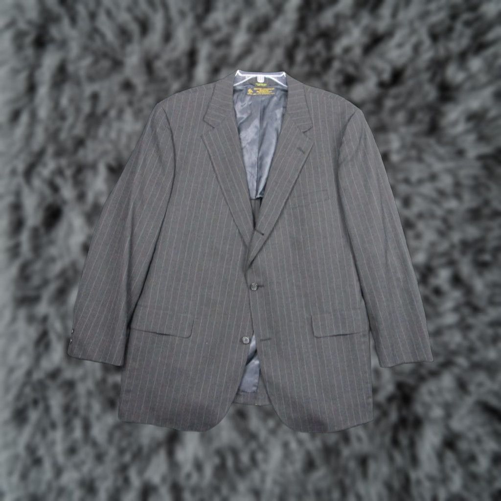 Brooks Brothers VINTAGE Brooks Brothers Blazer Mens 46L Gray Pinstripe Wool Suit Jacket 90s Size 46R - 1 Thumbnail