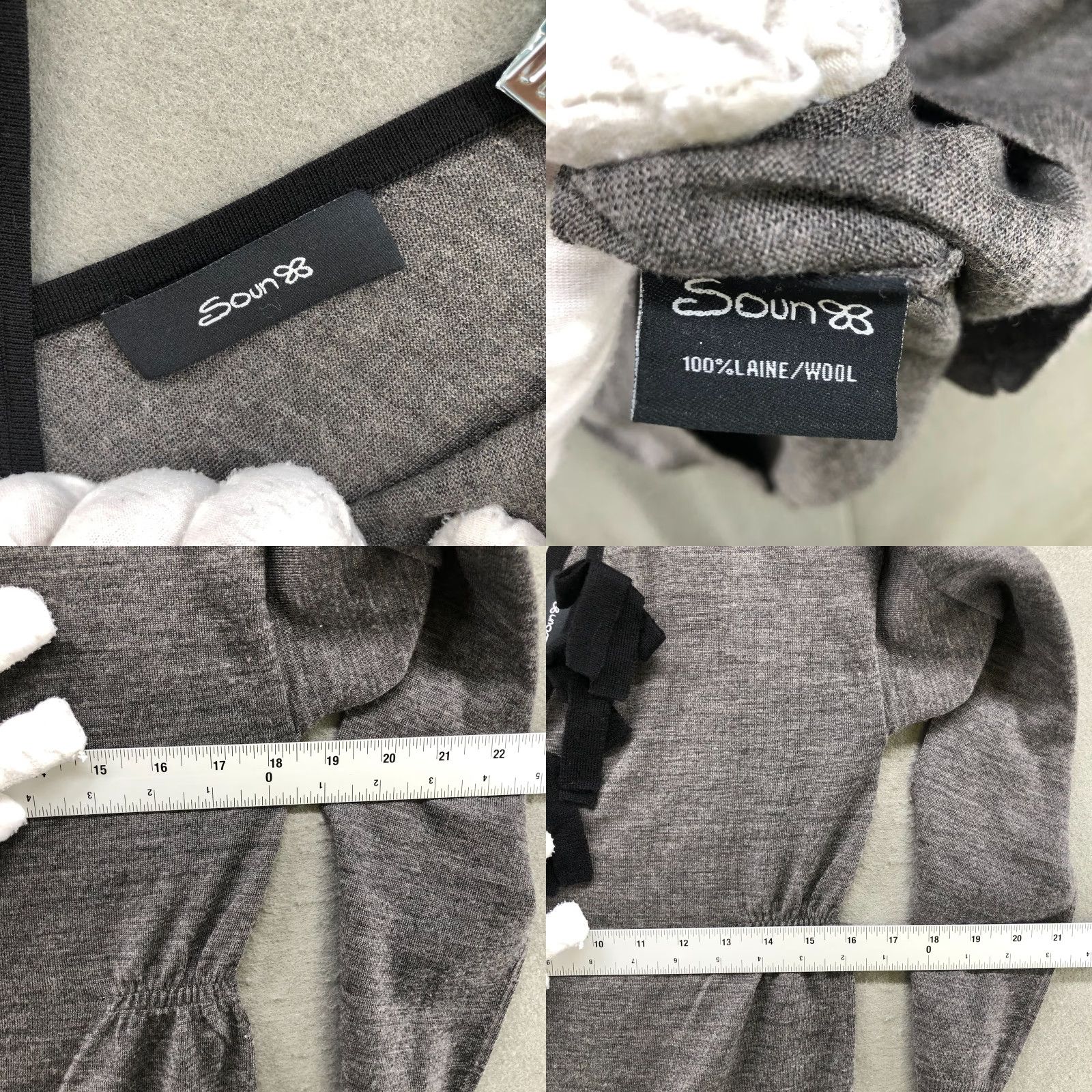 Vintage Soun 100% Wool Tunic Sweater Womens Medium M Gray Bow Front V-neck Pullover Size M / US 6-8 / IT 42-44 - 8 Thumbnail