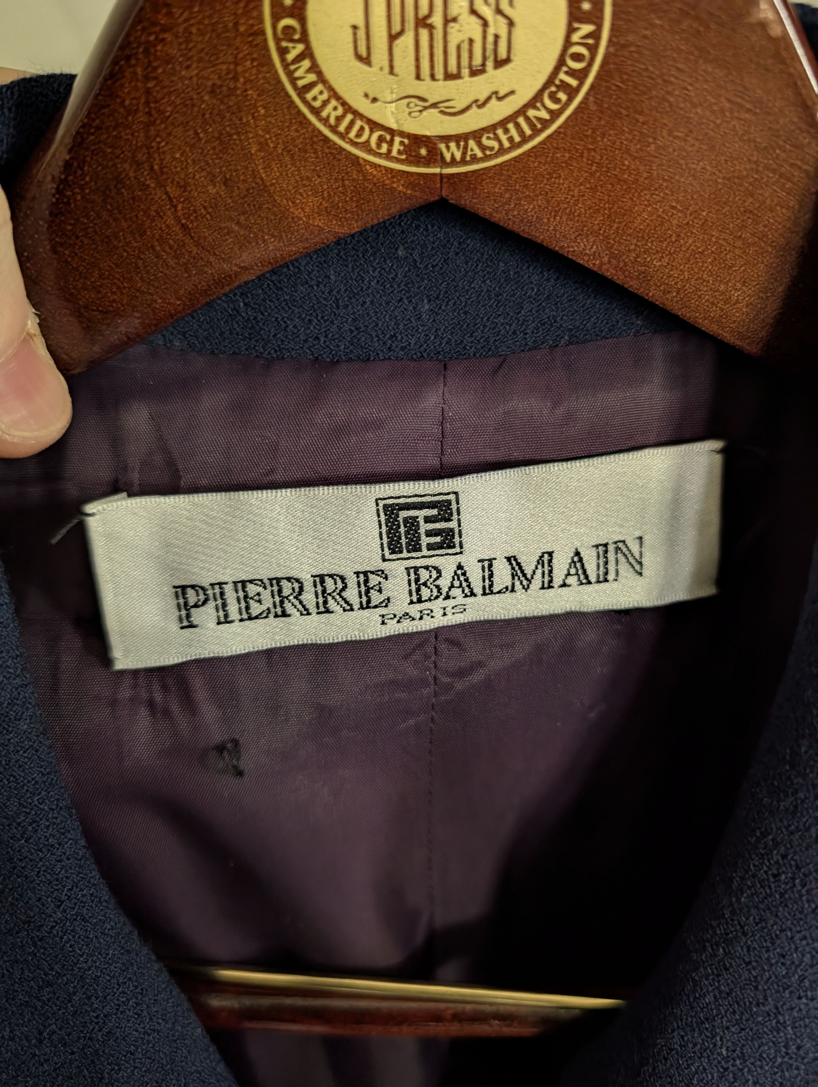 Pierre Balmain 80s VTG Navy Wool Pearl Crystal Gold Button Coat Dress Size L / US 10 / IT 46 - 11 Thumbnail