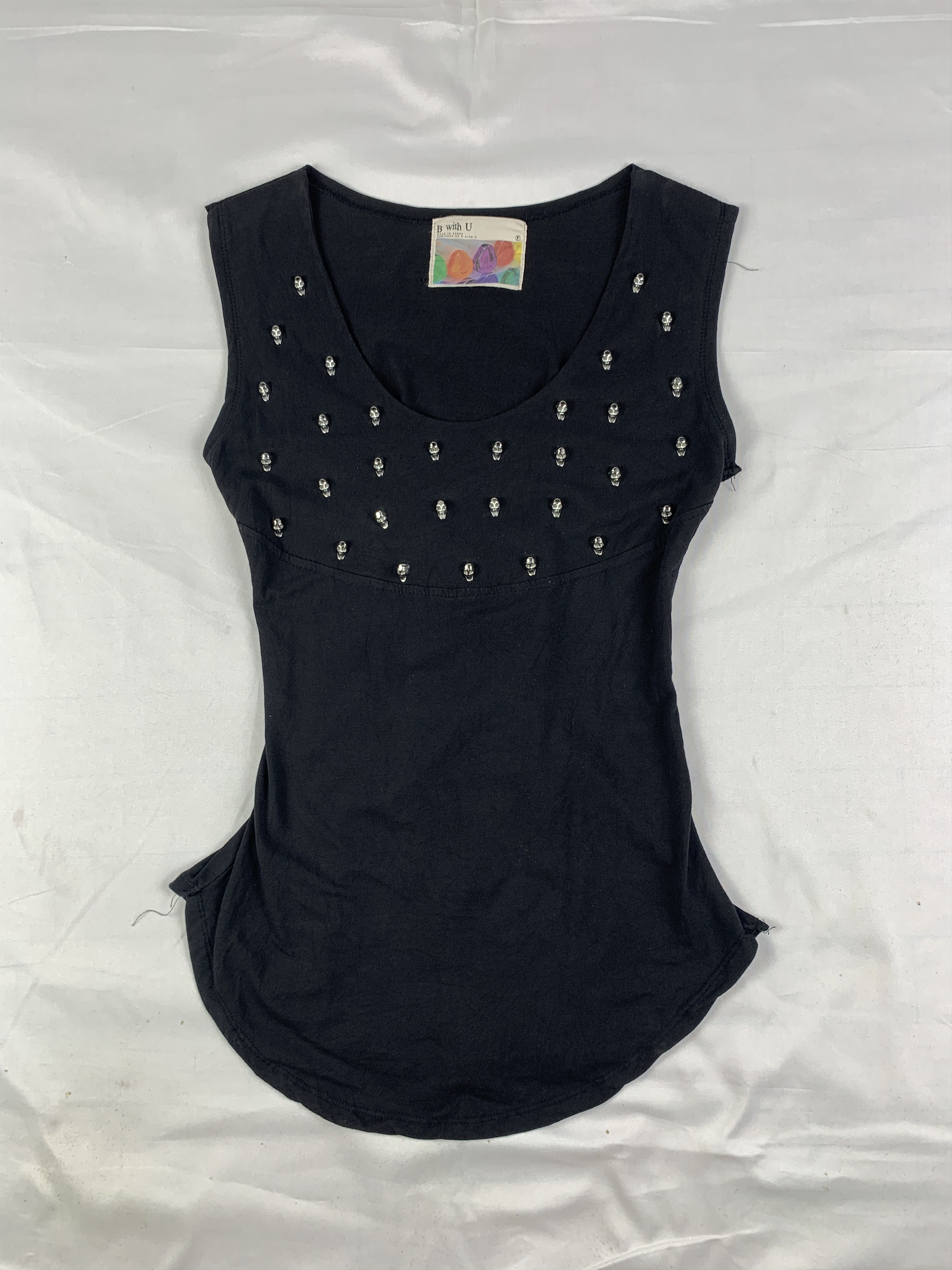 Japanese Brand B with U Black Lace Skull Studded Sleeveless Top (S) Size S / US 4 / IT 40 - 1 Thumbnail