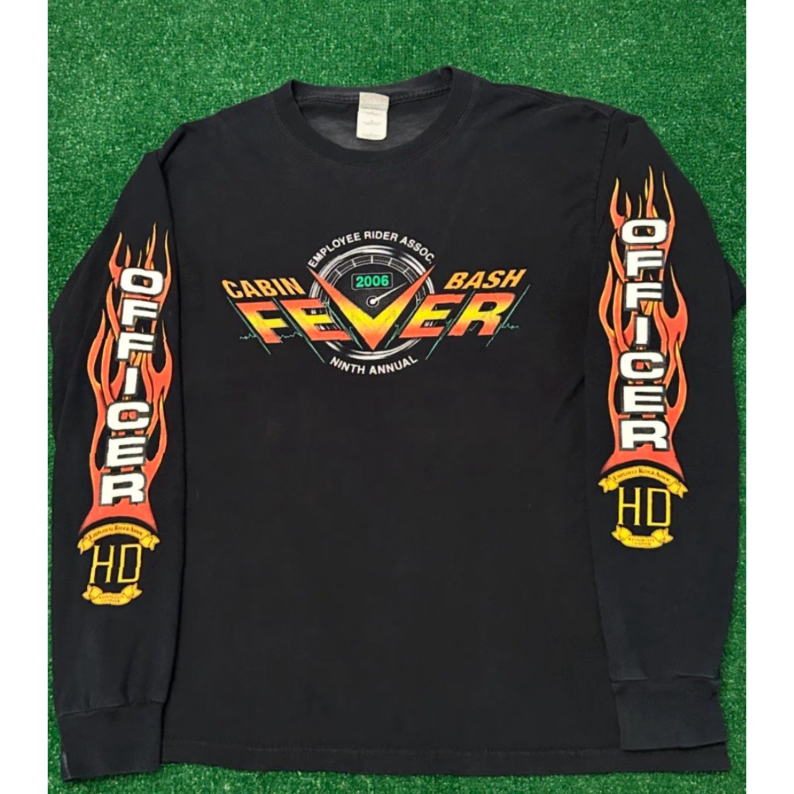 Vintage VINTAGE Y2K Cabin Fever Bash 2006 Biker Flames Sleeve Hit Long Sleeve Shirt L Black Mens Size US L / EU 52-54 / 3 - 4 Thumbnail