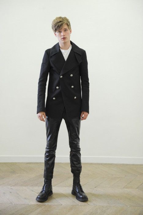 BALMAIN Decarnin SS 2011 Army Wide Shoulders Distressed Coat
