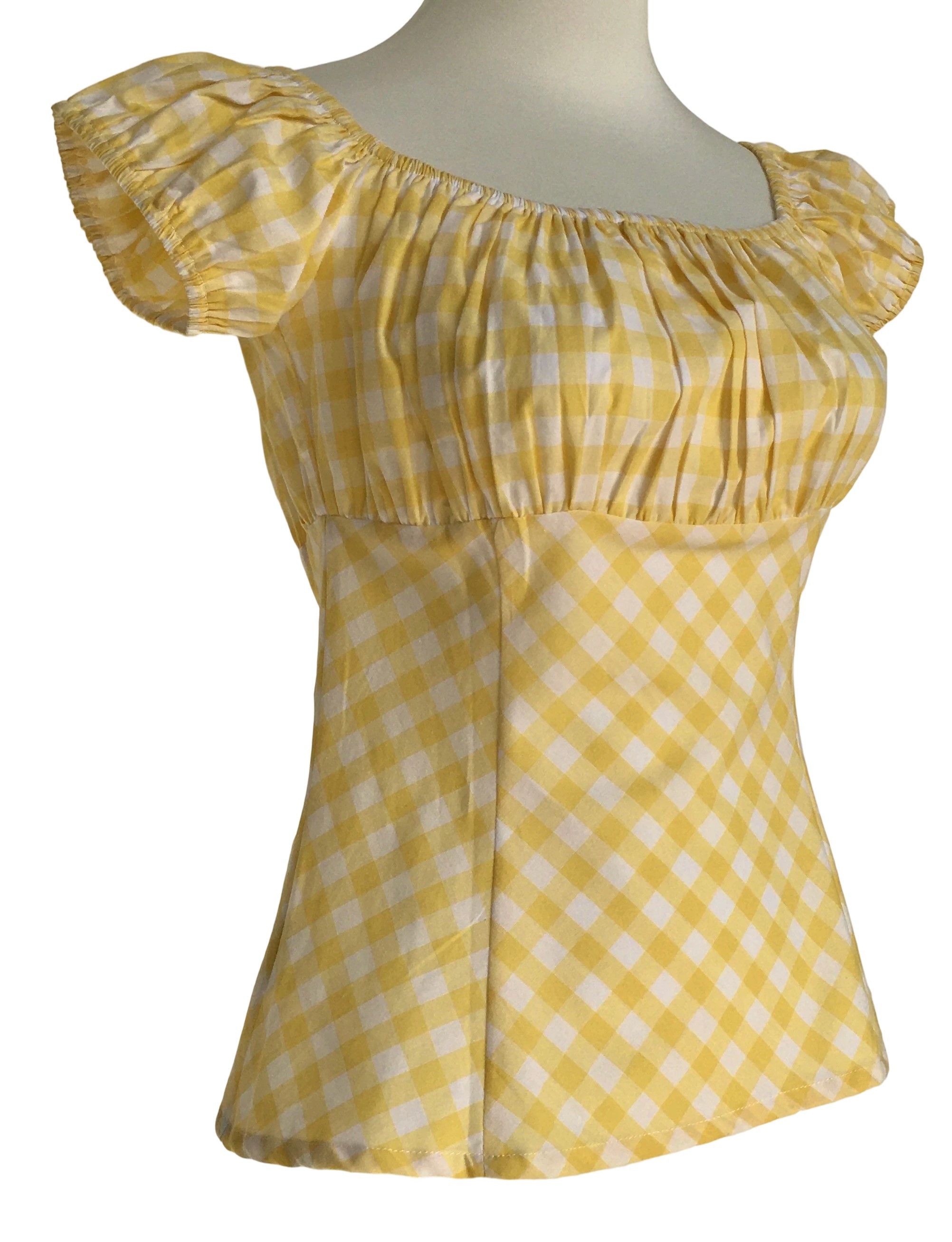 Other Women tops yellow and white check off shoulder slim fit Size XL / US 12-14 / IT 48-50 - 2 Thumbnail