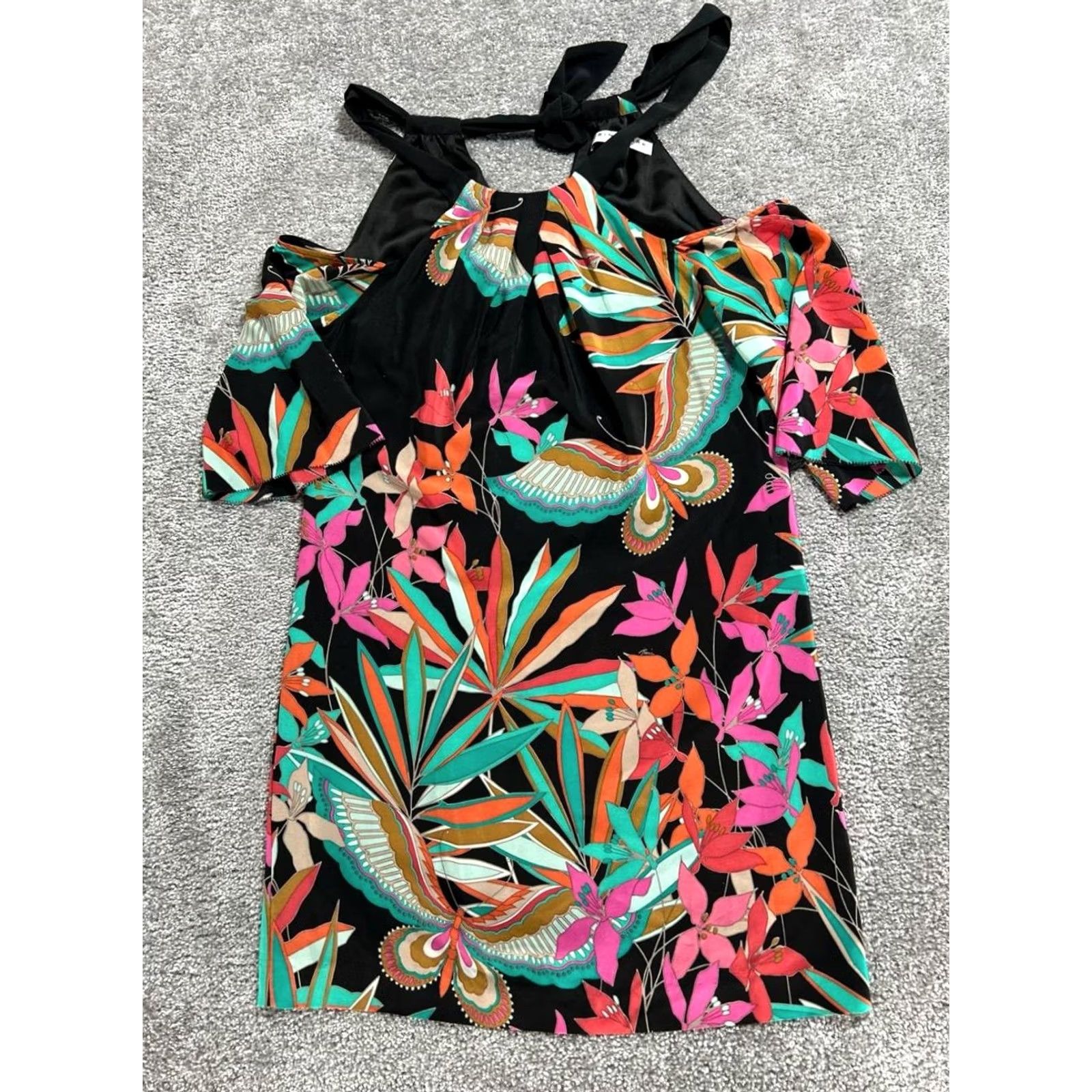 Trina Turk Trina Turk Shift Dress Womens Small Multicolor Tropical Print Silk Cold Shoulder Midi Dress Size S / US 4 / IT 40 - 2 Thumbnail