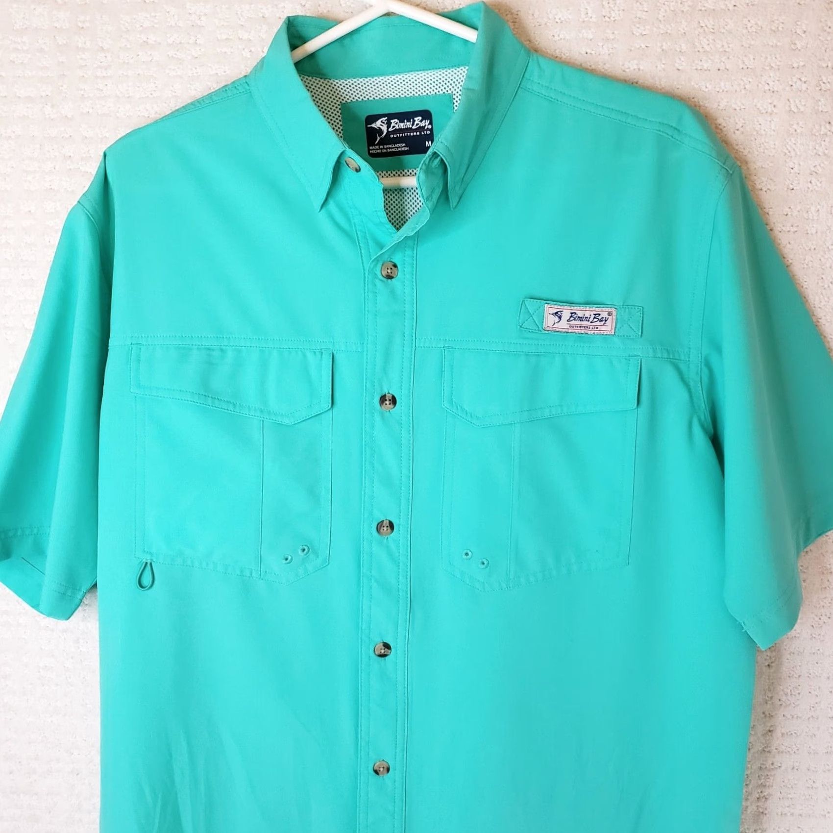 AQUA Bimini Bay Outfitters Short Sleeve Flats 5 V Bloodguard Shirt Mens M Aqua Green Size US M / EU 48-50 / 2 - 4 Thumbnail