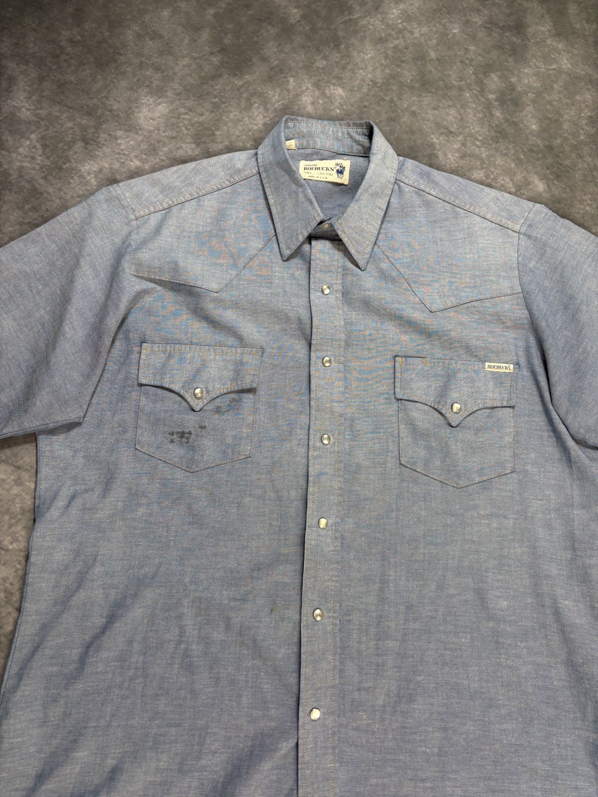 Sears × Vintage 70s Vintage Chambray Button Up 80s Sears Roebucks Denim Polo Size US L / EU 52-54 / 3 - 5 Thumbnail