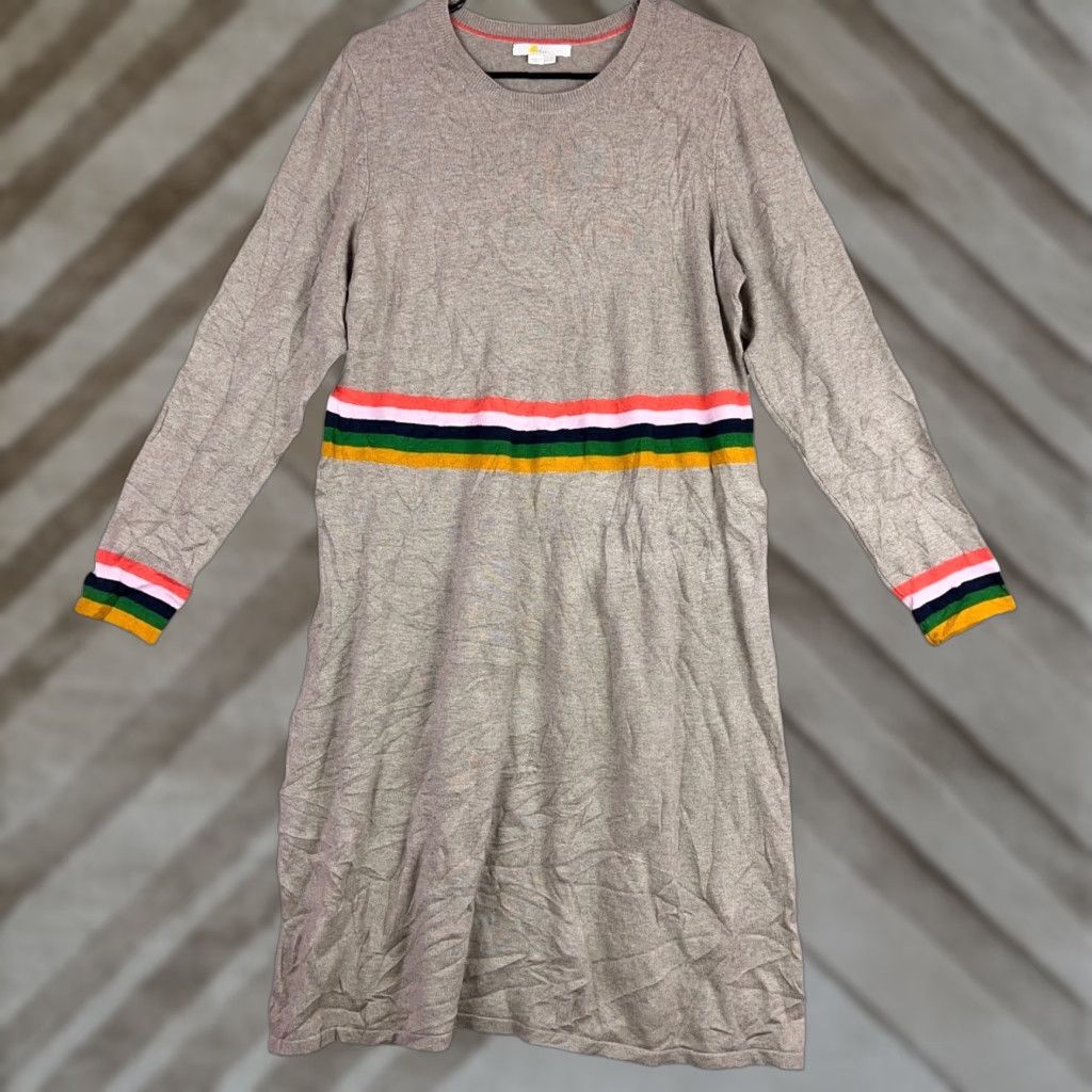 Boden VINTAGE Boden Womens Dress Brown Rainbow Stripe Tall Long Sleeve Crew Neck 14L Dress Womens Tall 14 Brown Rainbow Stripe Size XL / US 12-14 / IT 48-50 - 1 Thumbnail