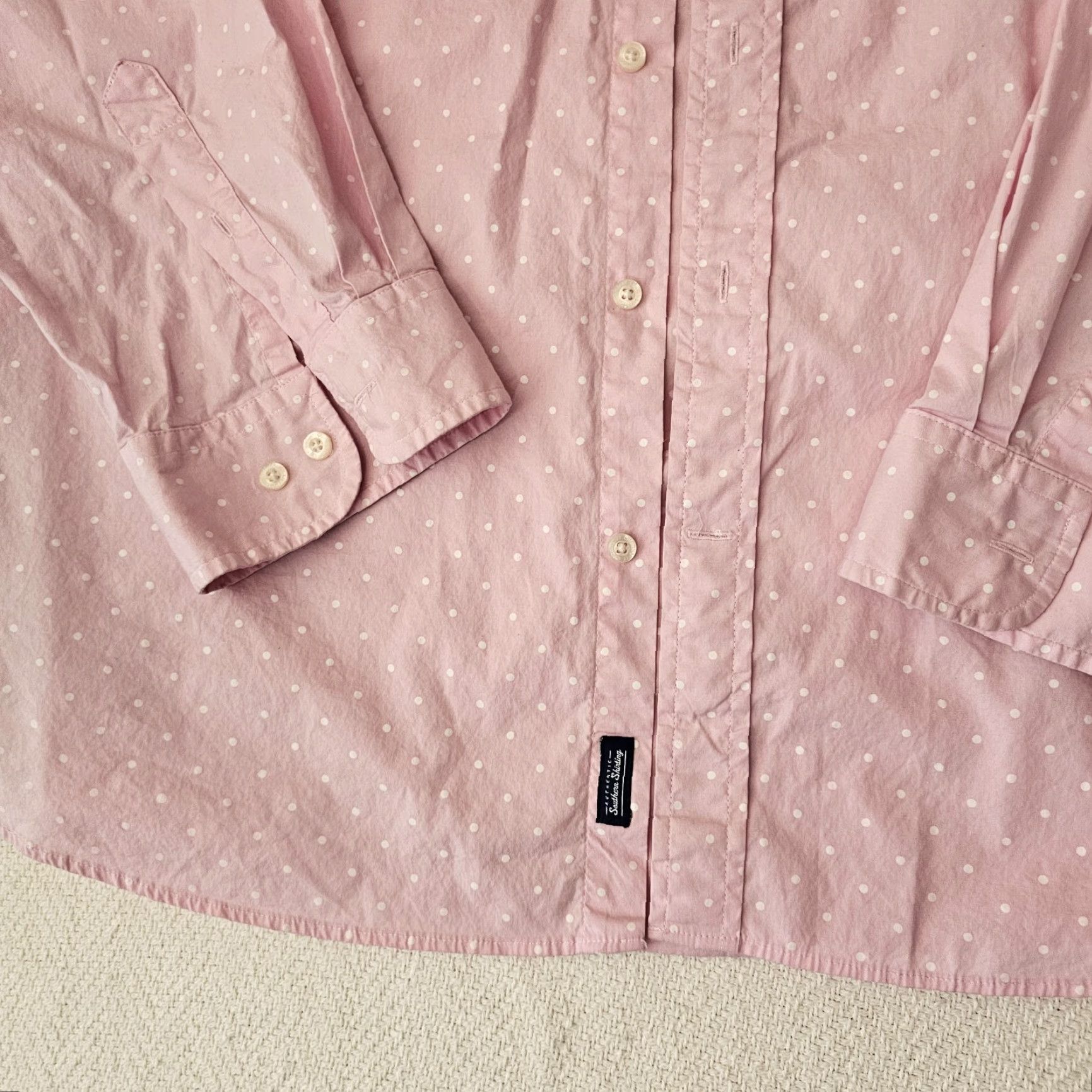 Pinko VINTAGE Crown And Ivy Button-Up Shirt Pink Polka Dot Long Sleeve 2XLT Mens Classic Pin Dot 34.5in Chest 52in Single-Needle Cotton Knit Shirt Mens Size US XXL / EU 58 / 5 - 5 Thumbnail