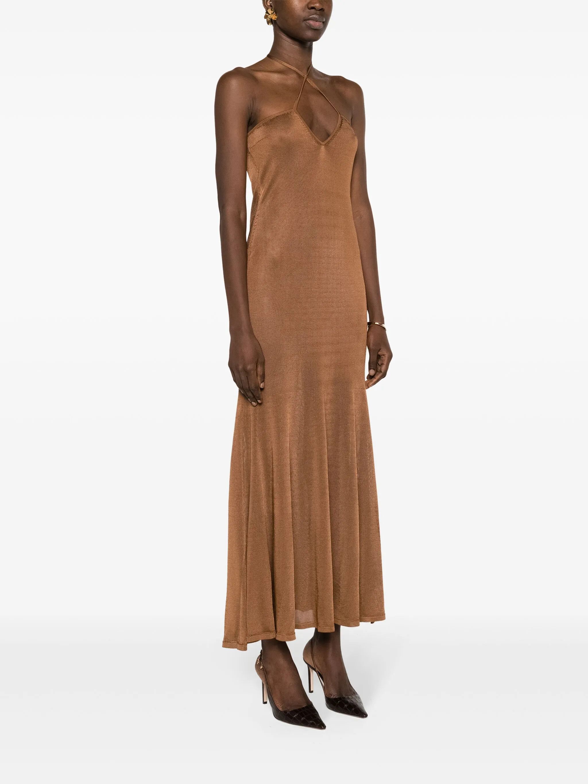 Tom Ford o1w1db10525 ACK418 Halterneck Flare Maxi Dress in Brown Size XS / US 0-2 / IT 36-38 - 3 Thumbnail