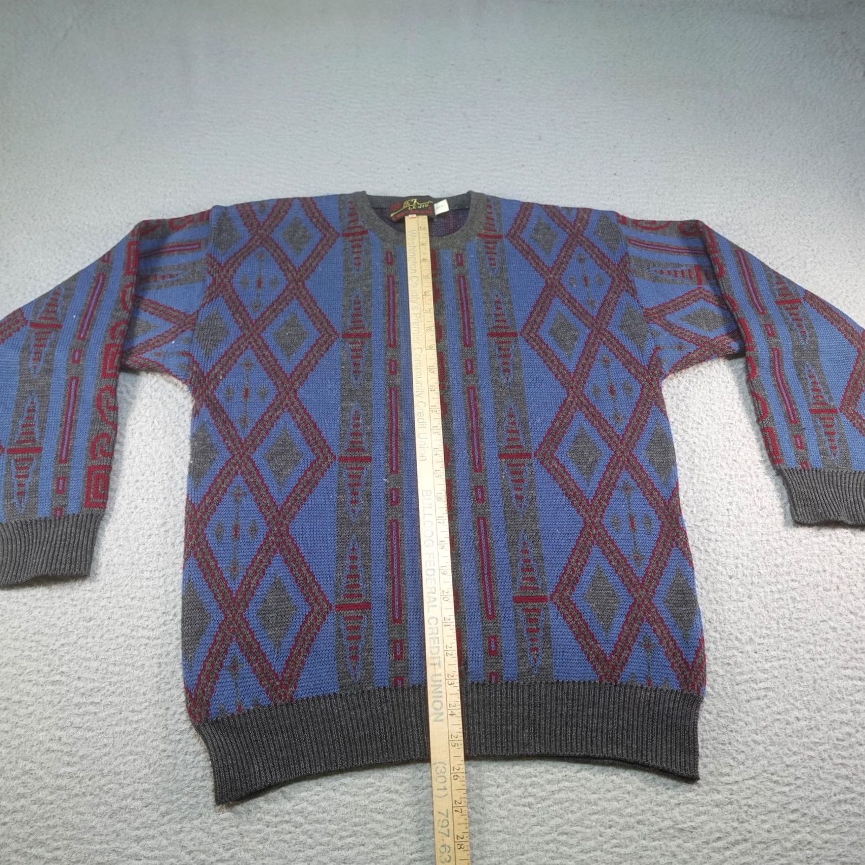 Vintage VINTAGE Le Jiu Wool Geometric Pullover Sweater Mens Small Blue Crewneck Long Sleeve Knit Regular Fit Winter Casual Size US S / EU 44-46 / 1 - 6 Thumbnail
