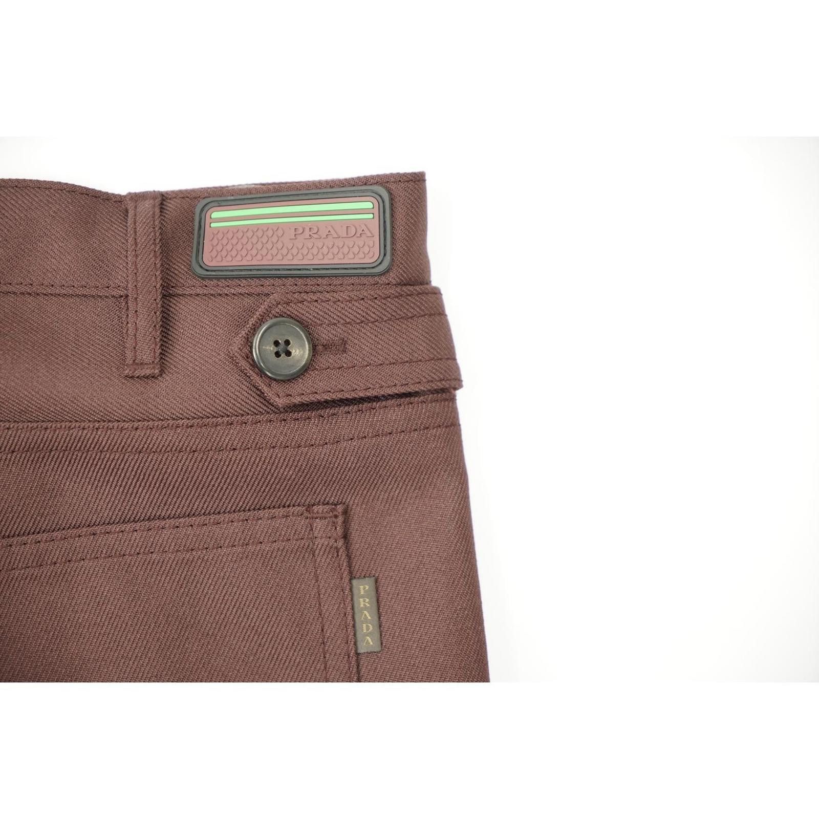 Prada Prada Men's F/W 17 Burgundy Twill Rubber Logo Trouser 50 Size US 44 / EU 60 - 2 Thumbnail