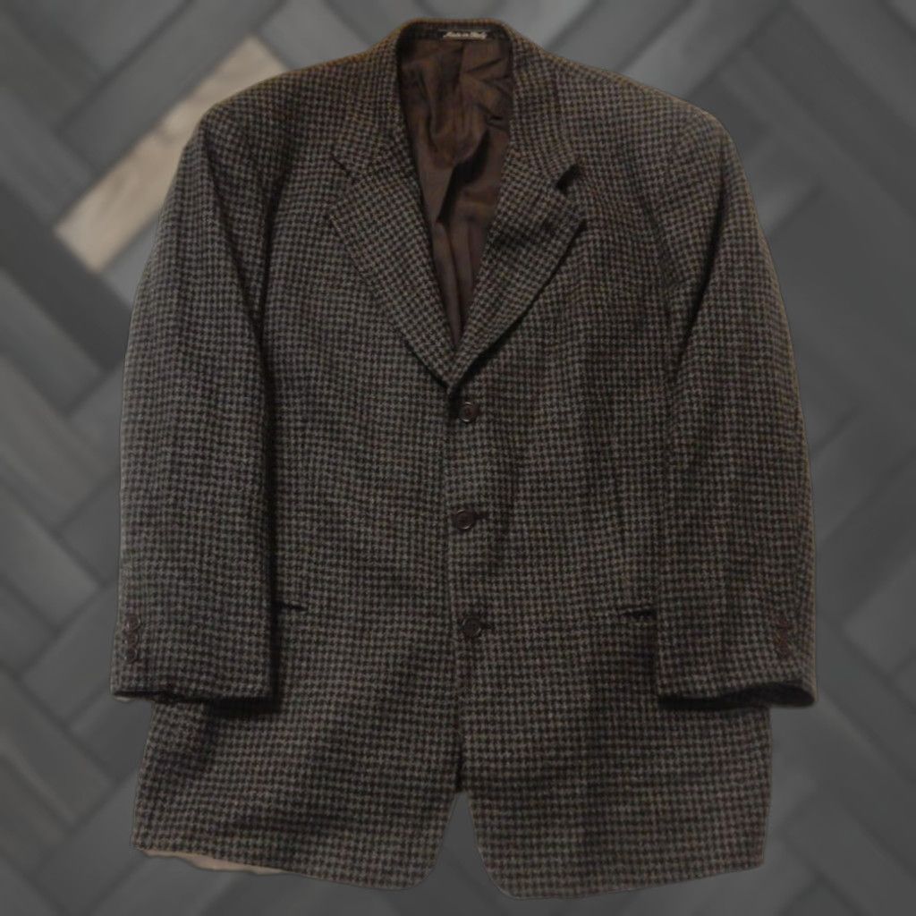 Armani VINTAGE Giorgio Armani Blazer Jacket Men's Size 44R Gray&Black Houndstooth Wool Mens Size 44R - 1 Thumbnail