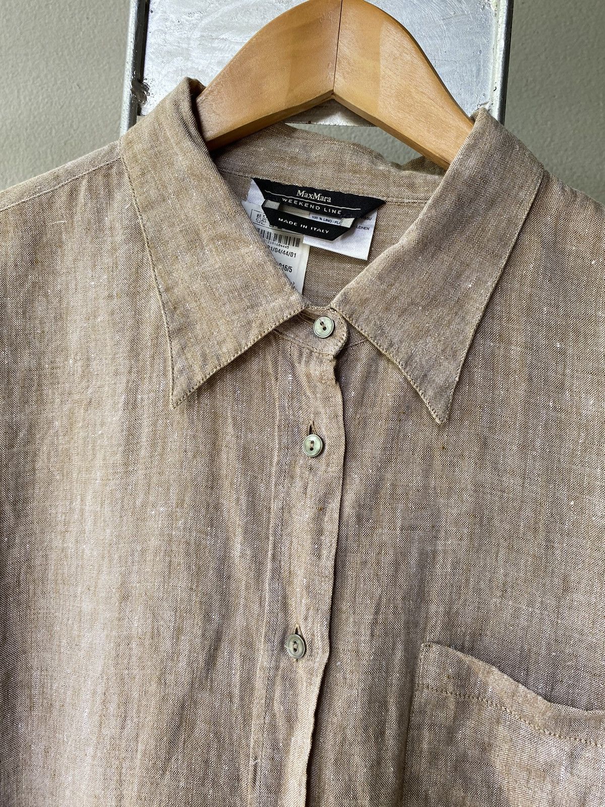 Weekend Max Mara MaxMara WEEKEND Beige Linen Button-Up Shirt Size ONE SIZE - 4 Thumbnail