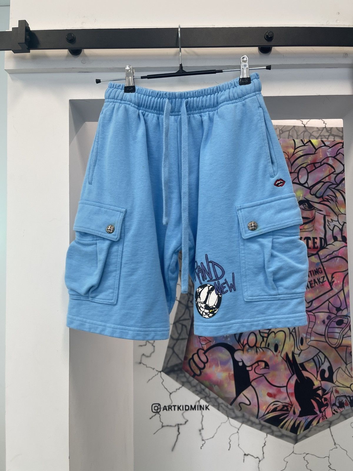 在庫少◆送料込♪【Chrome Hearts】mesh varsity shorts blue Chrome Hearts Chrome hearts baby blue mesh shorts large