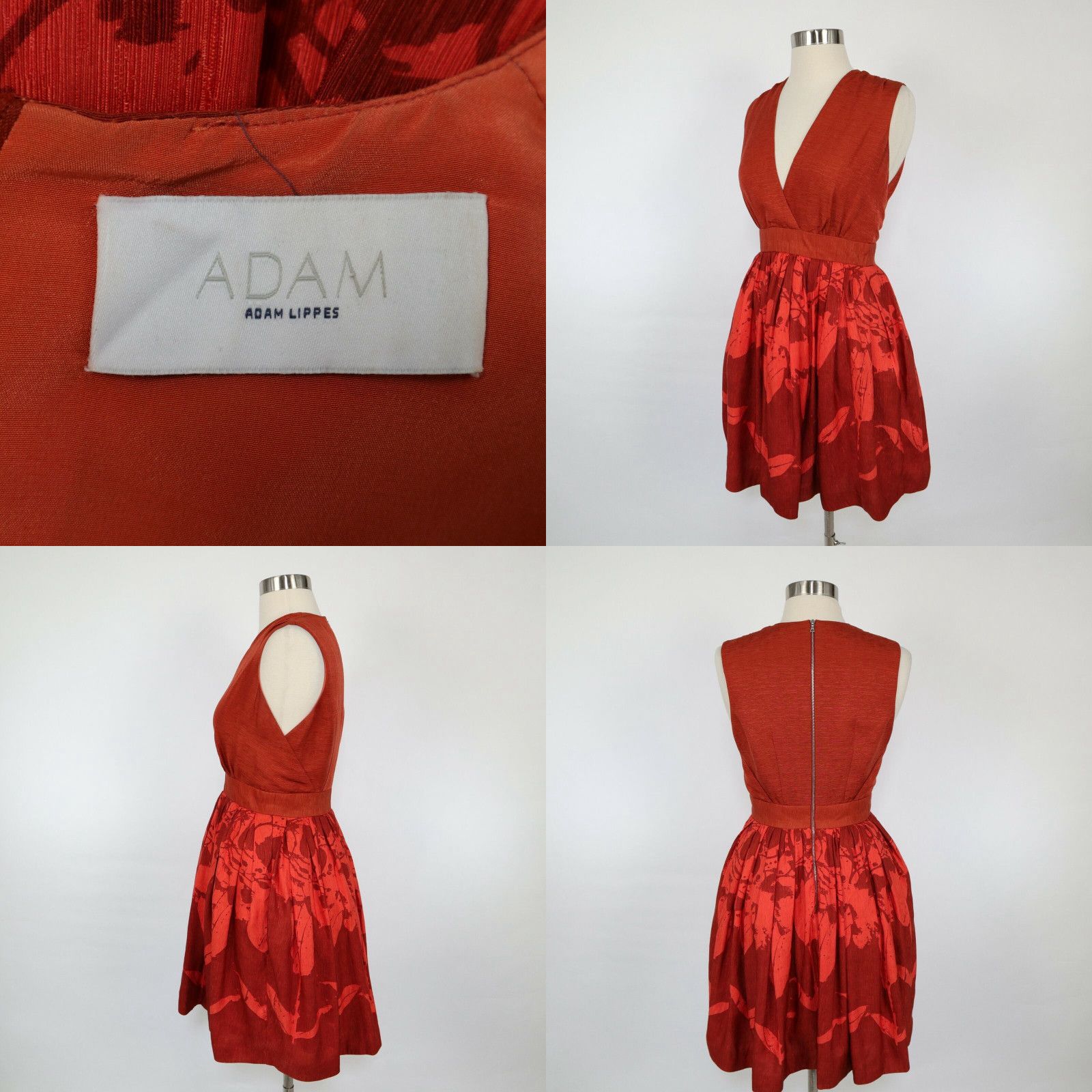 Vintage Adam Lippes Pouf Bubble Dress 2 XS Sleeveless V-Neck Burnt Orange Red Party Size XS / US 0-2 / IT 36-38 - 4 Preview
