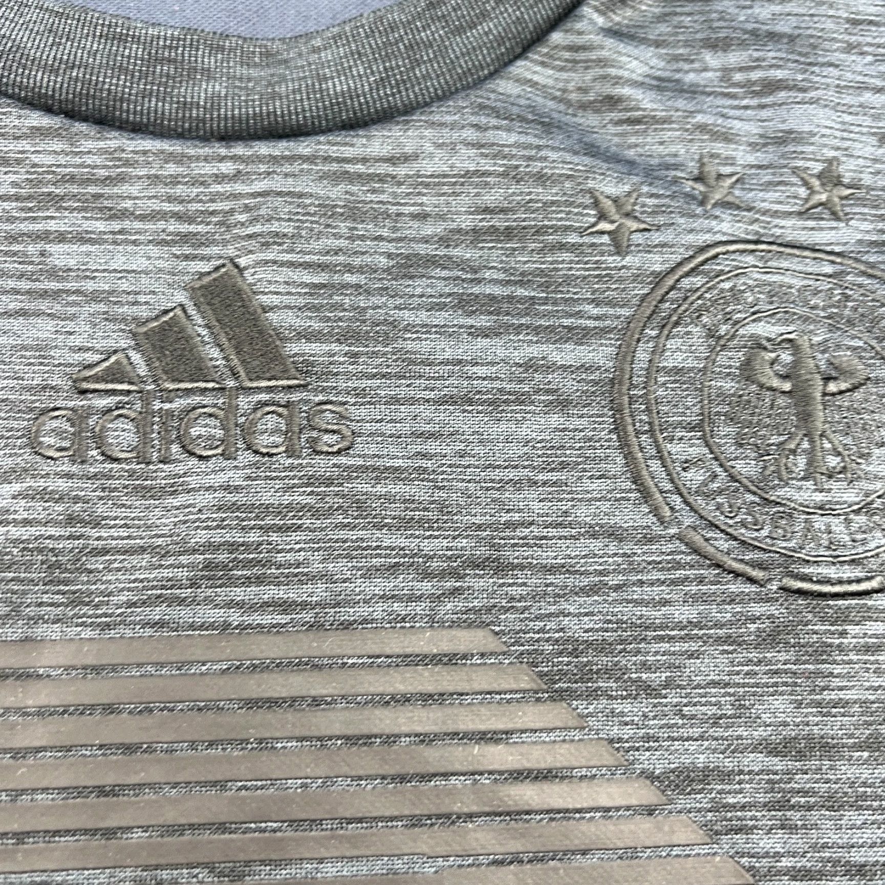 Adidas RARE Germany Mercedes Benz Football Jersey Mens Medium Gray adidas CW1372 Shirt Short Sleeve Pullover Moisture Wicking Quick Dry Sports Soccer Size US M / EU 48-50 / 2 - 7 Thumbnail