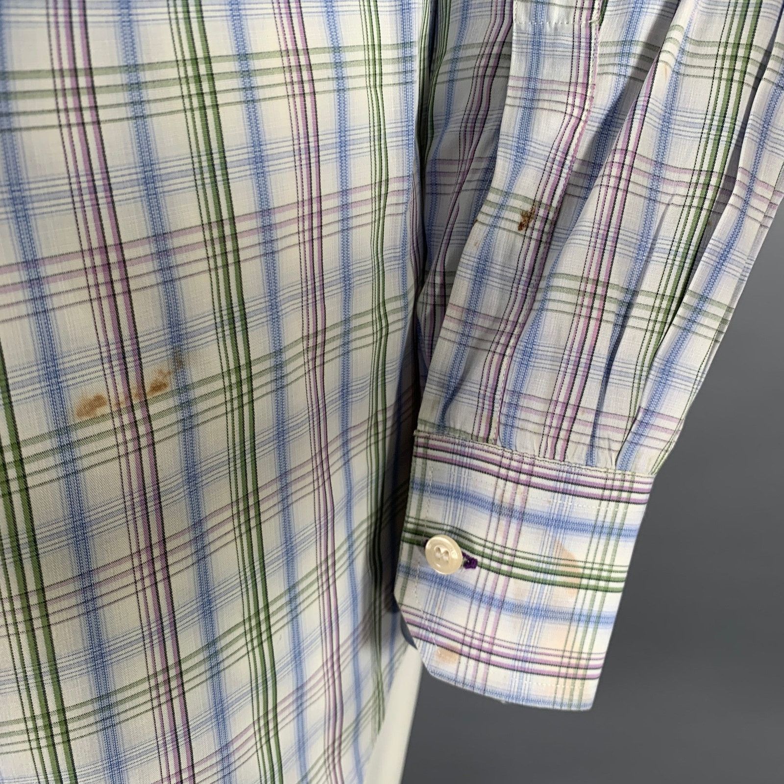 Paul Smith S White Blue Green Plaid Cotton Button Up Long Sleeve Shirt Size US S / EU 44-46 / 1 - 4 Thumbnail