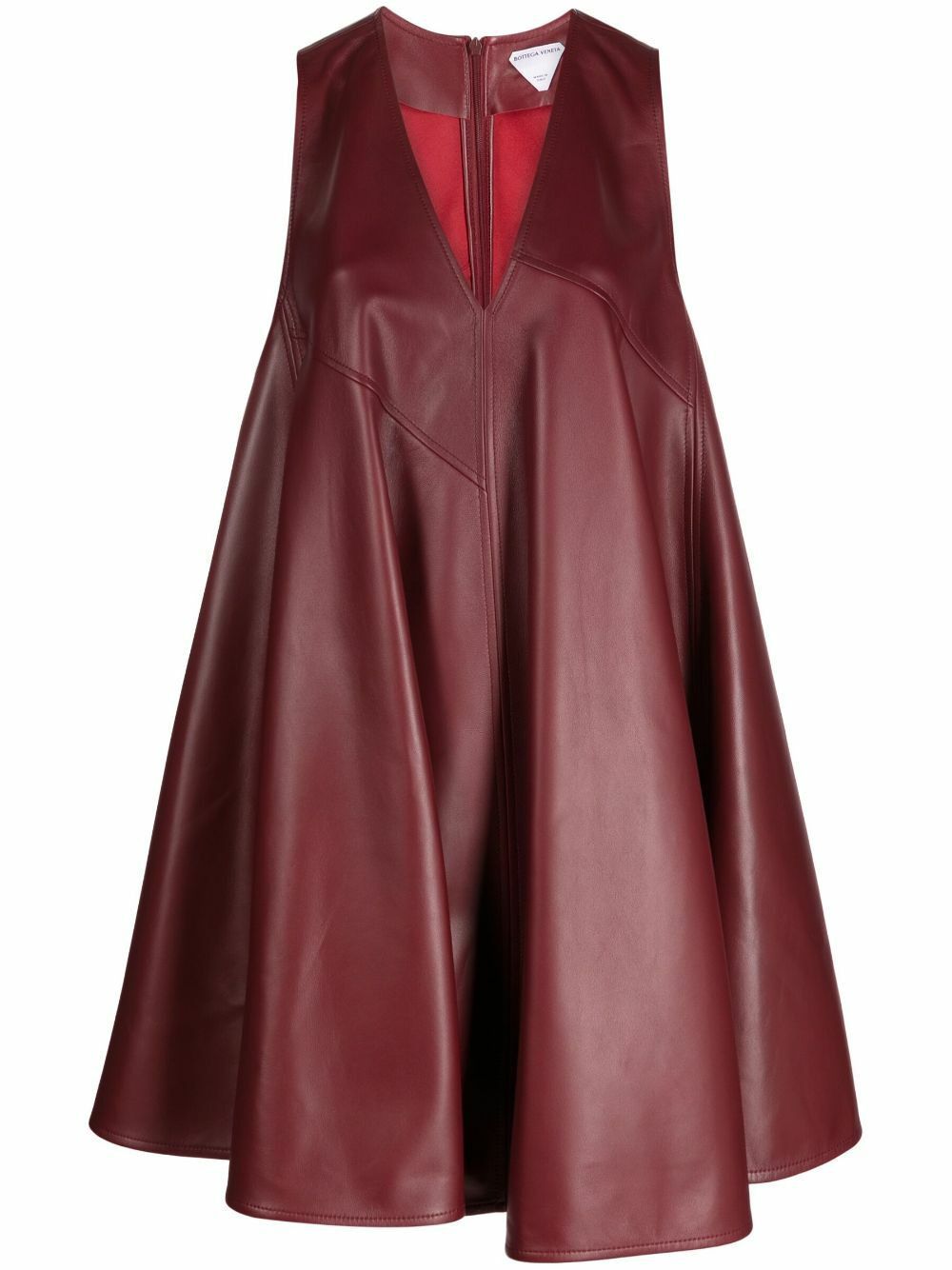 Bottega Veneta o1y0725 Leather V-neck Mini Dress in Burgundy Size XS / US 0-2 / IT 36-38 - 1 Thumbnail