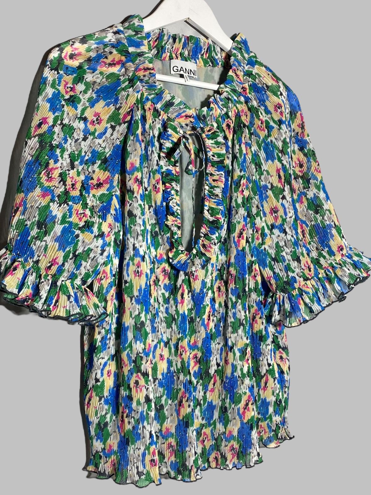 Ganni 🔥 GANNI FLORAL BLOUSE RIBBED BREATHABLE Y2K PARIS AESTHETIC Size XS / US 0-2 / IT 36-38 - 3 Thumbnail