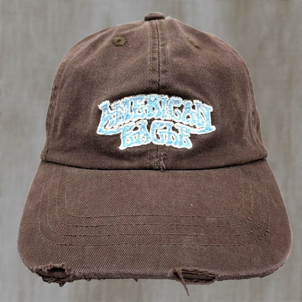 American Eagle Outfitters VINTAGE American Eagle Hat Baseball Cap Leather Strap Back Script AEO Dad Brown Y2K Size ONE SIZE - 1 Thumbnail
