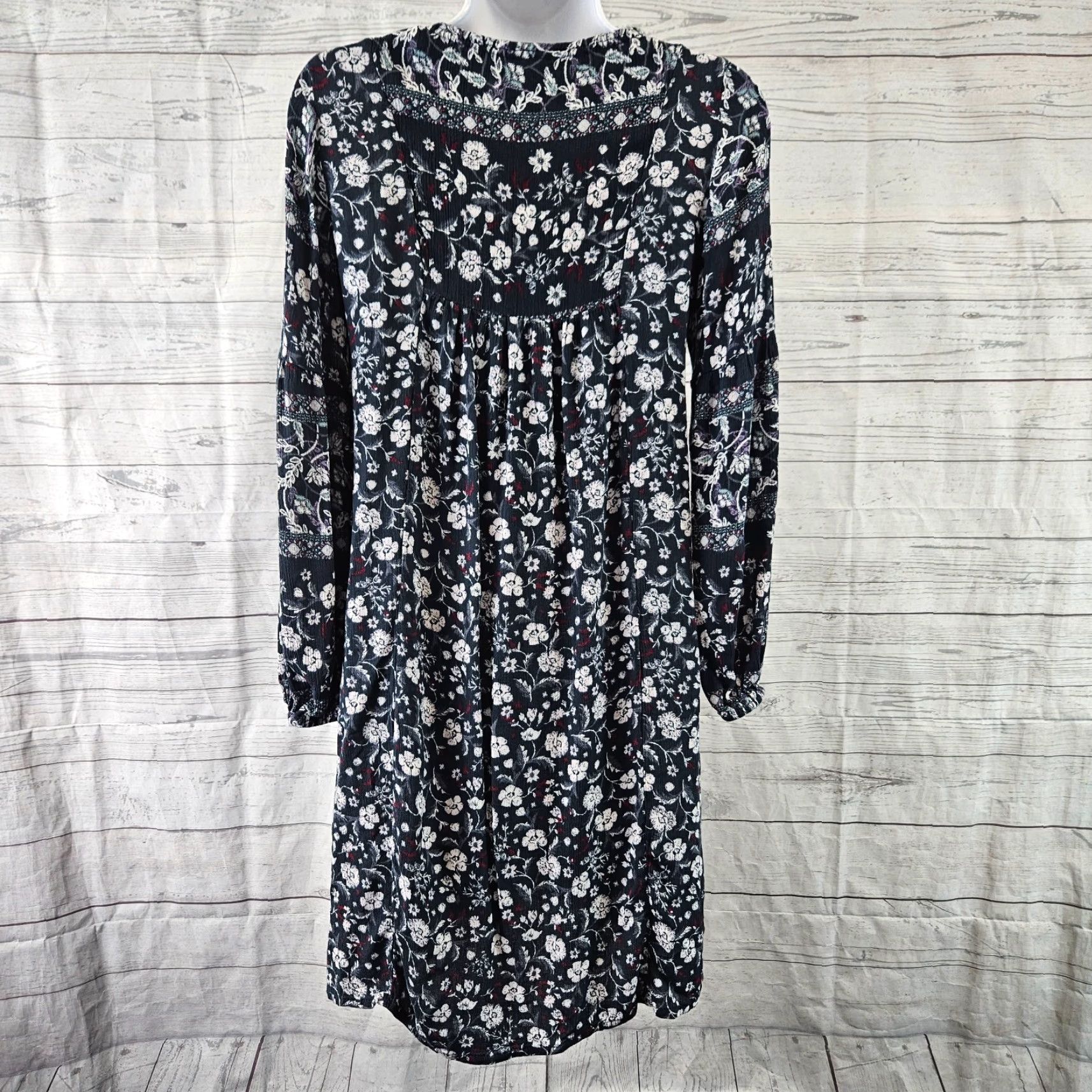 Knox Rose Womens Dress XS Blue Purple Floral Embroidered Long Sleeve Rayon  V-Neck Pullover Shif t Womens XS Blue Floral Embroidered 90s? -  homelandexpress.co.uk