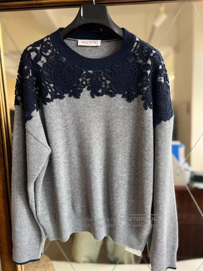 Valentino Valentino Grey panelled lace wool knit Size L / US 10 / IT 46 - 1 Thumbnail