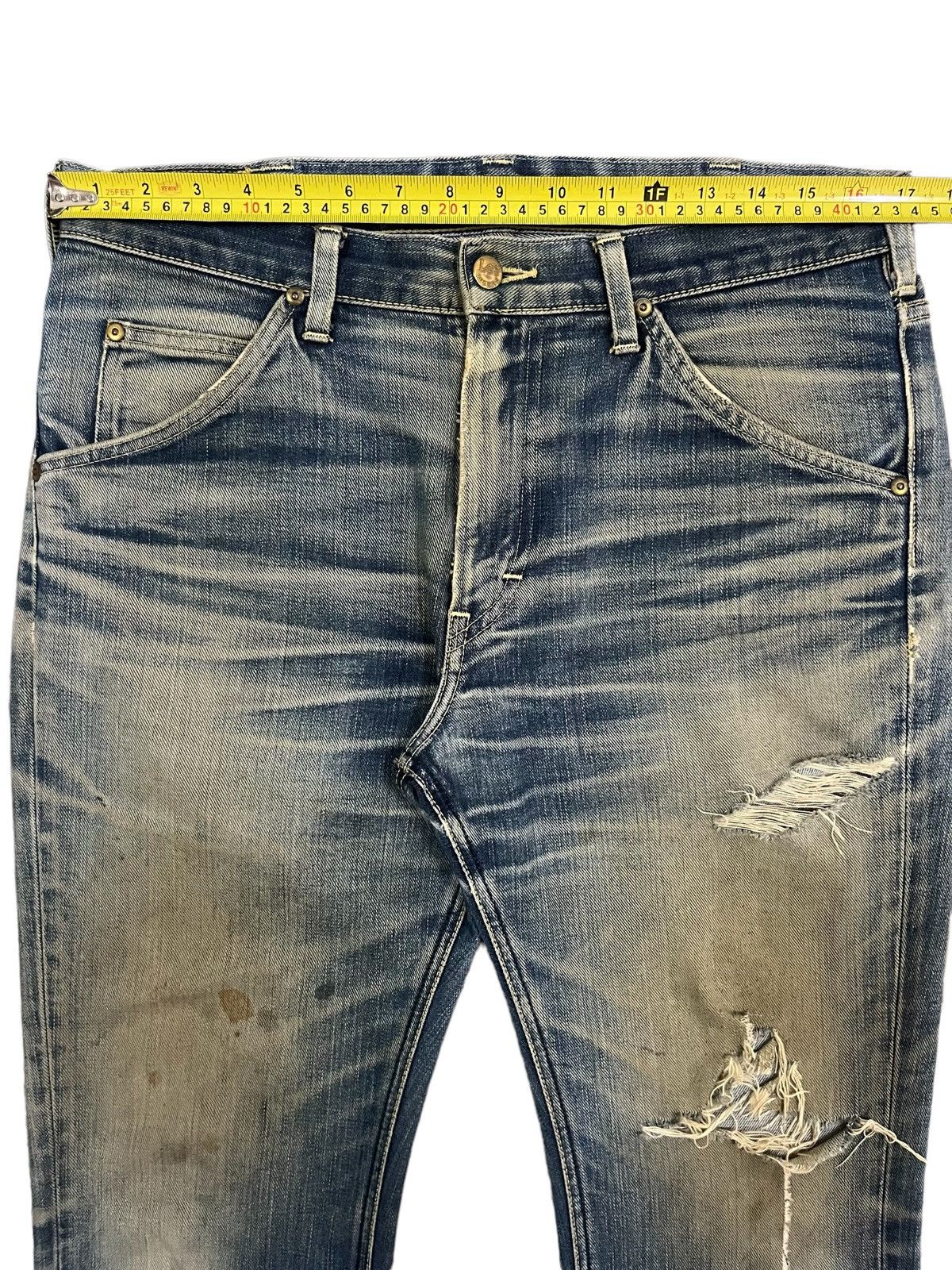 Lee Vintage Lee Denim Yellow Mud Washed Distressed Flare Jeans Size US 34 / EU 50 - 15 Thumbnail
