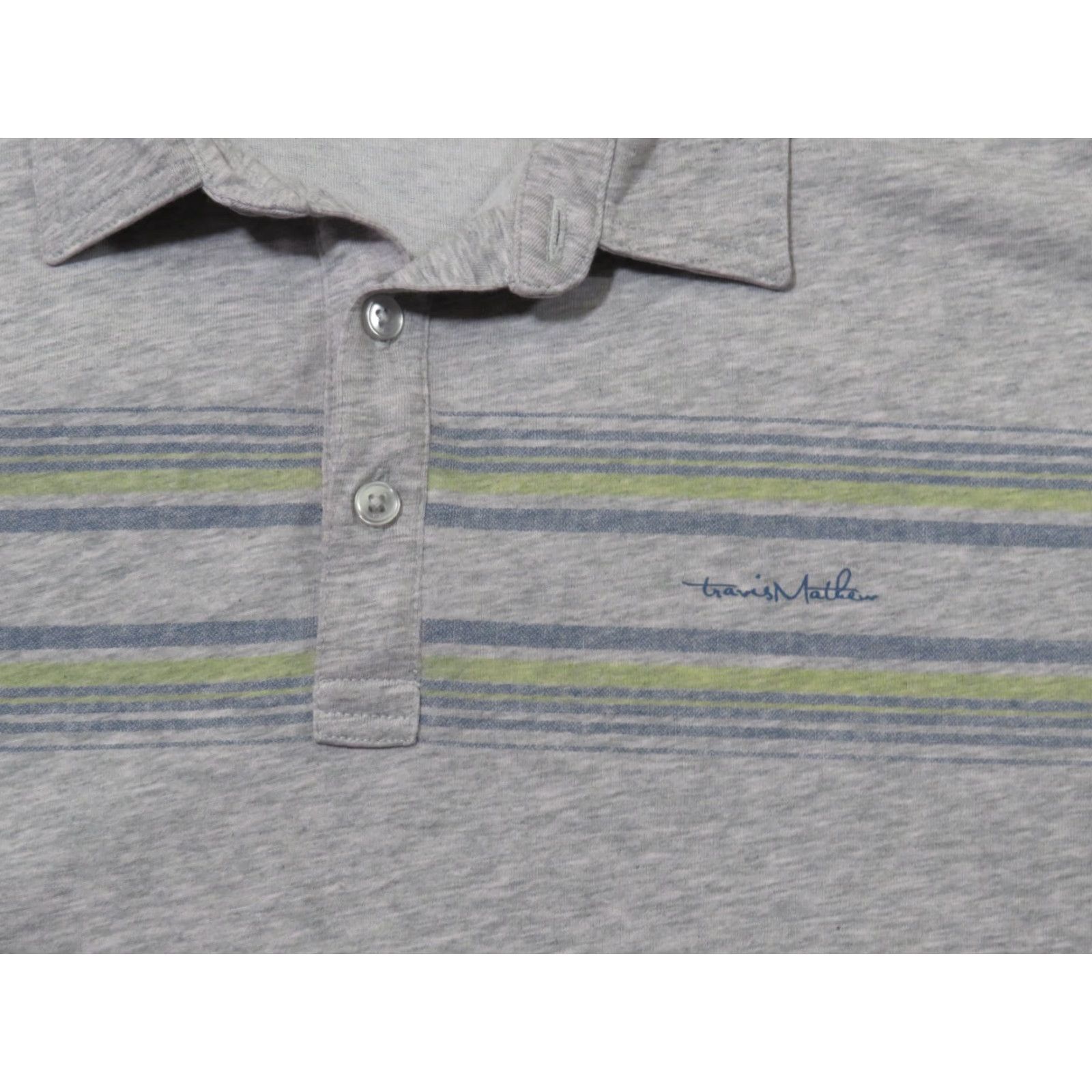 TravisMathew Travis Mathew Polo Shirt Men XL Gray Blue Yellow Stripes Short Sleeve Casual Logo Golf Size US XL / EU 56 / 4 - 4 Thumbnail